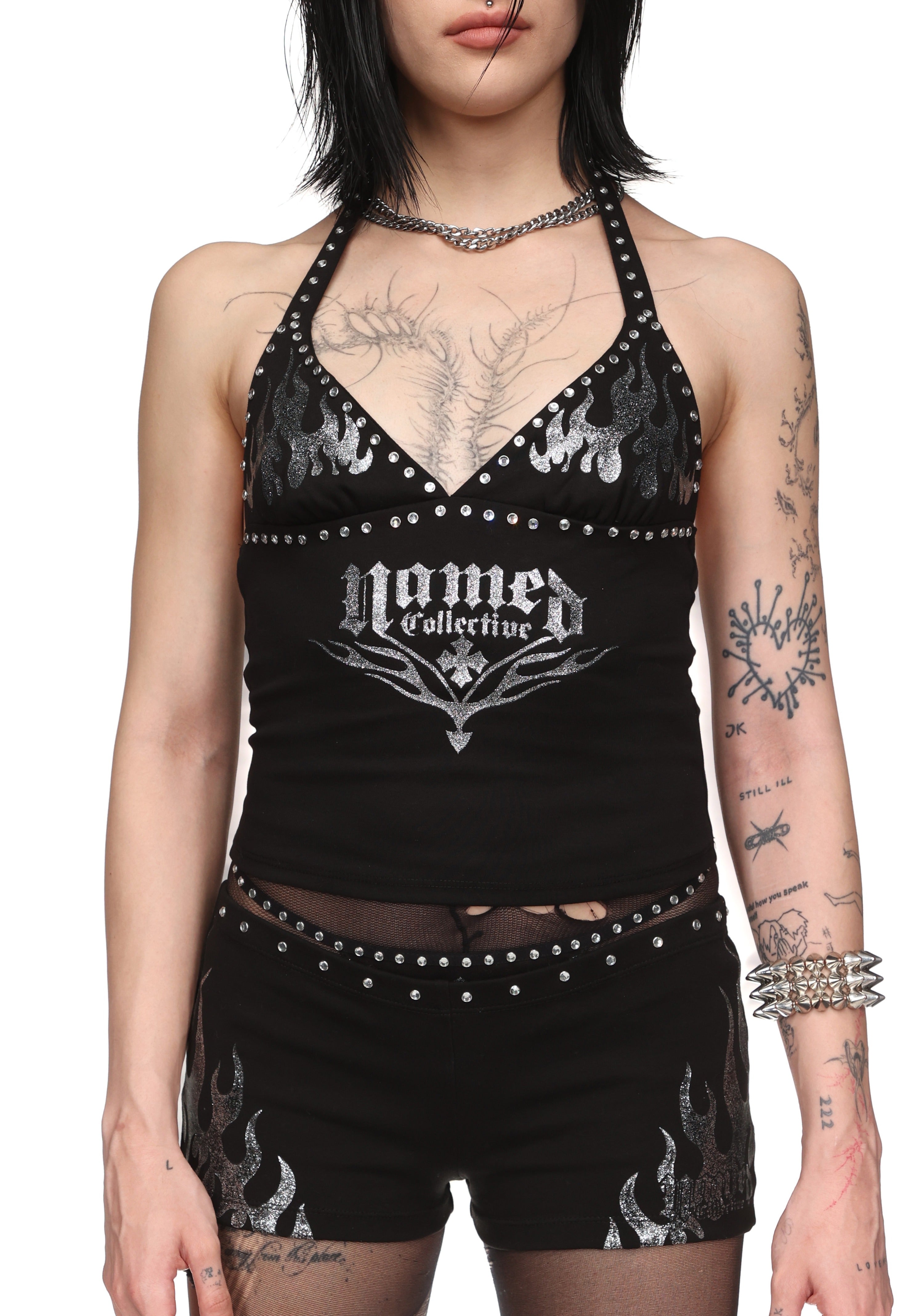 IGNITE RHINESTONE HALTERNECK CAMI TOP BLACK