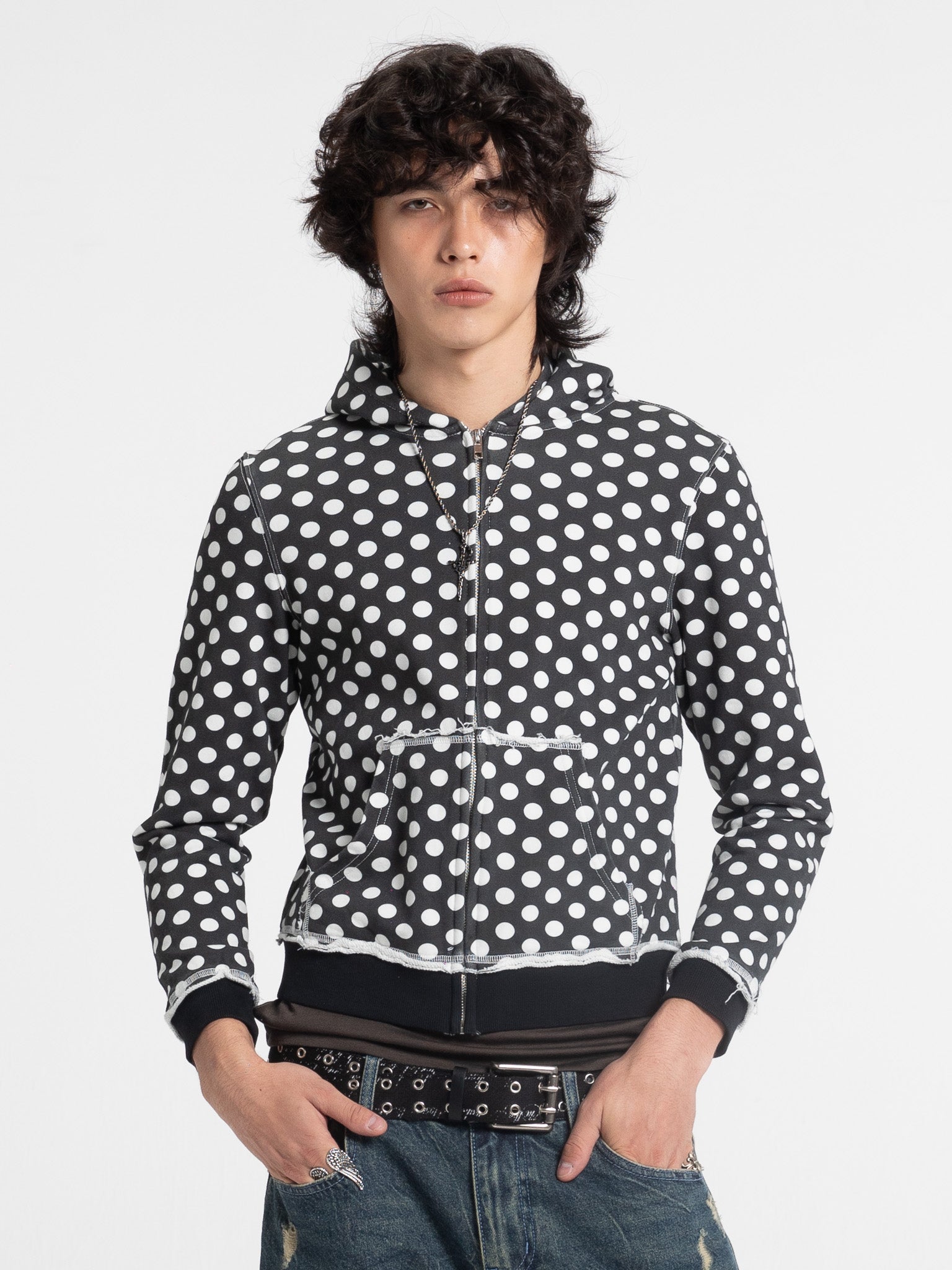 Black Polka Dot Slim Zip Hoodie