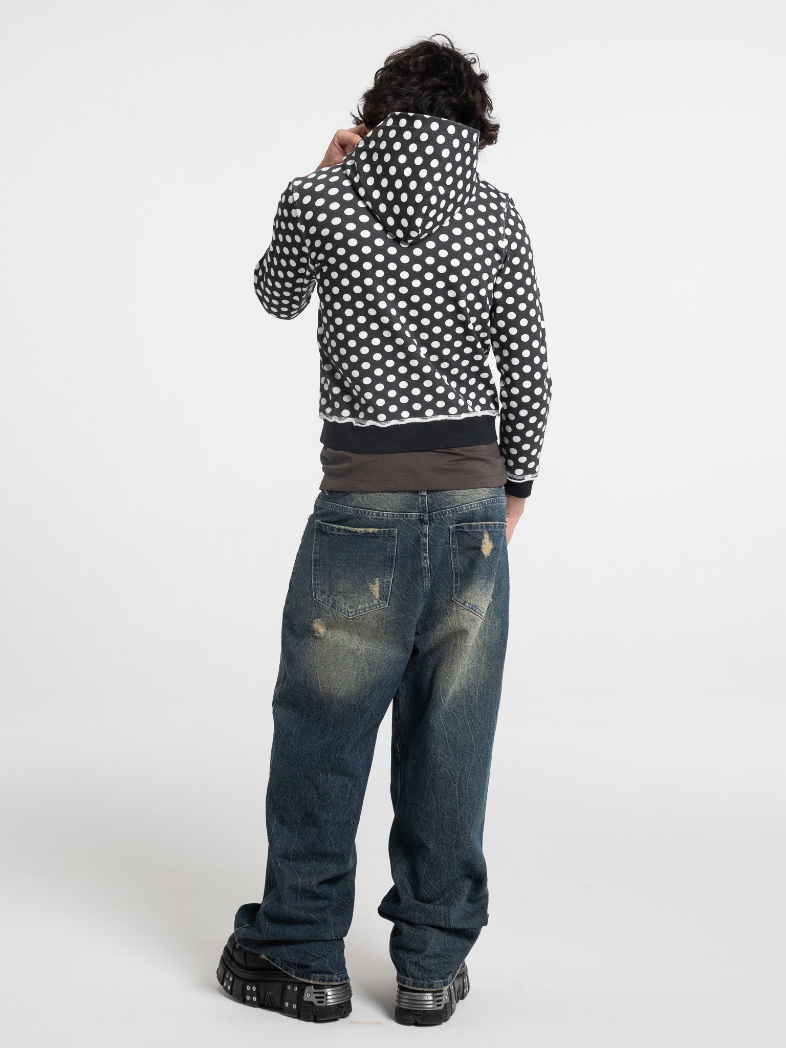 Black Polka Dot Slim Zip Hoodie