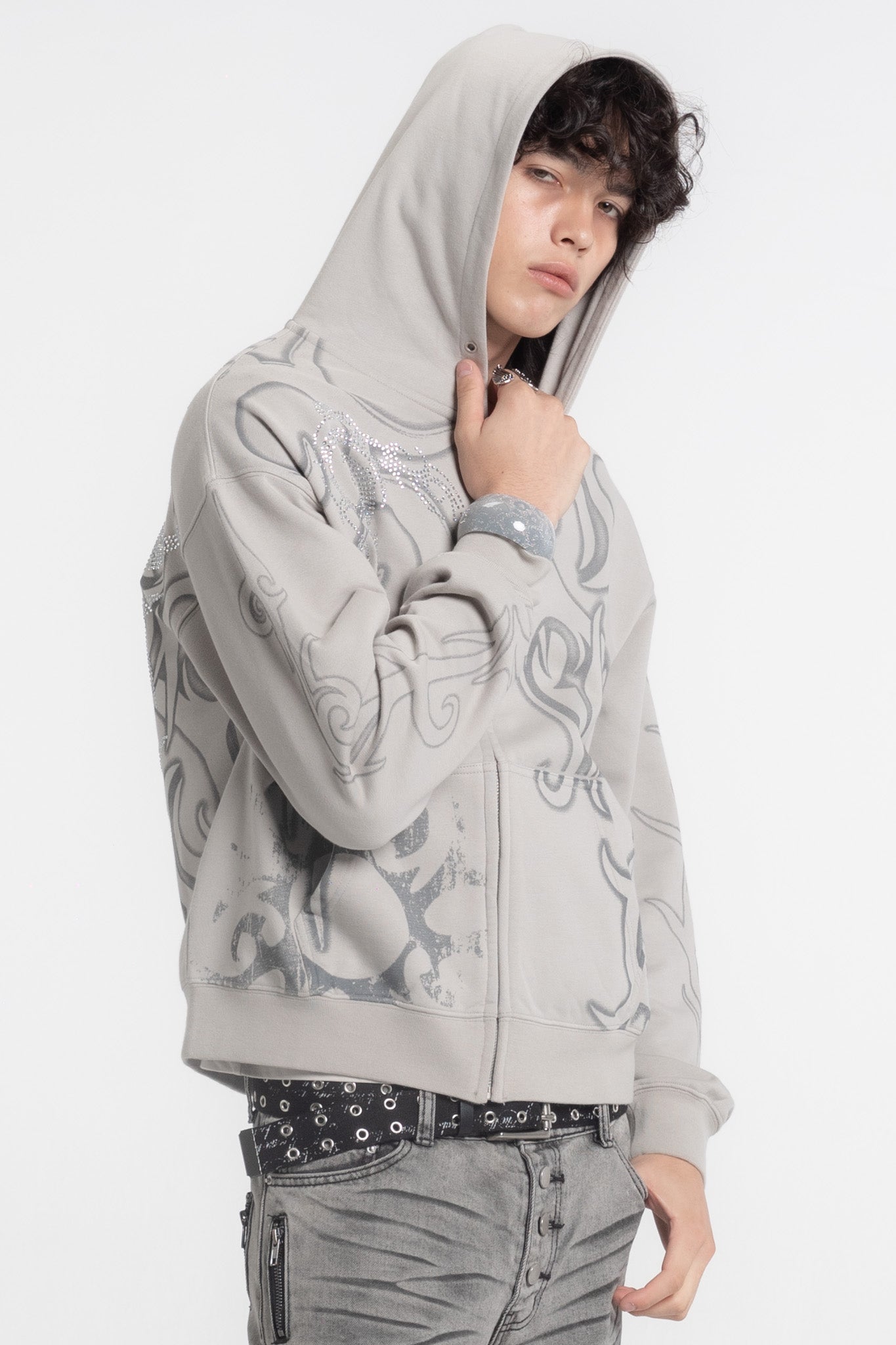 Rhinestone Tribal Zip Hoodie