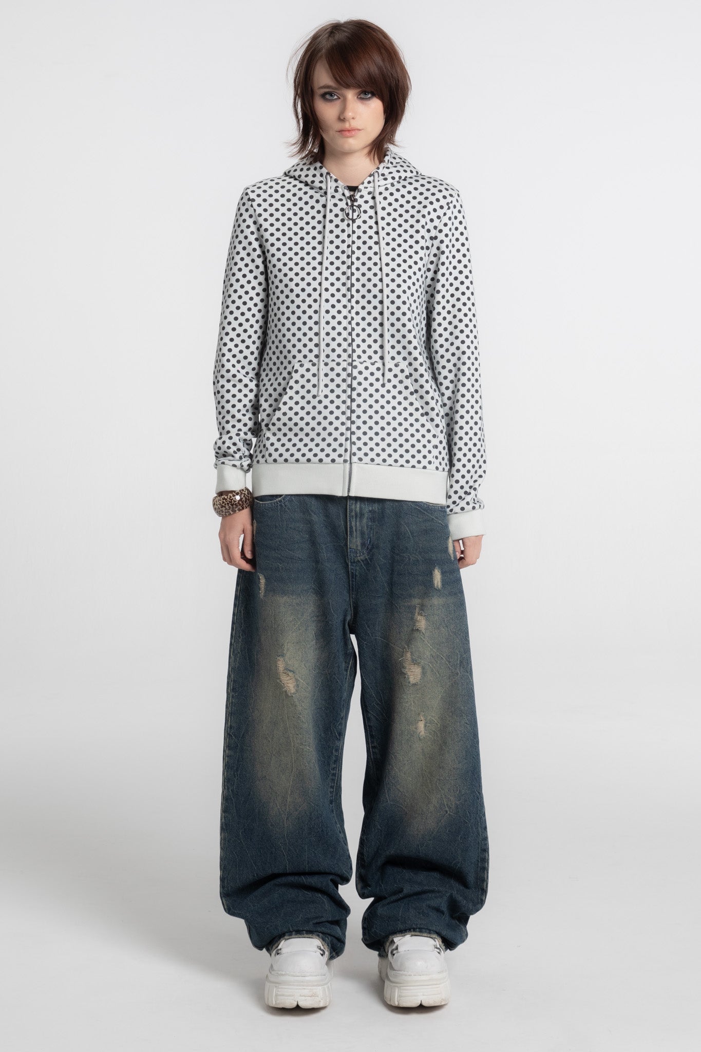 Polka Dot Slim Zip Hoodie