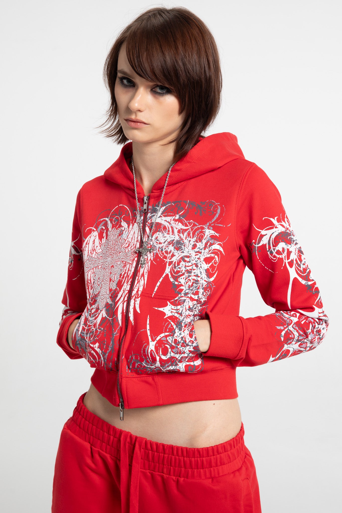 Red Eclipse Cropped Hoodie