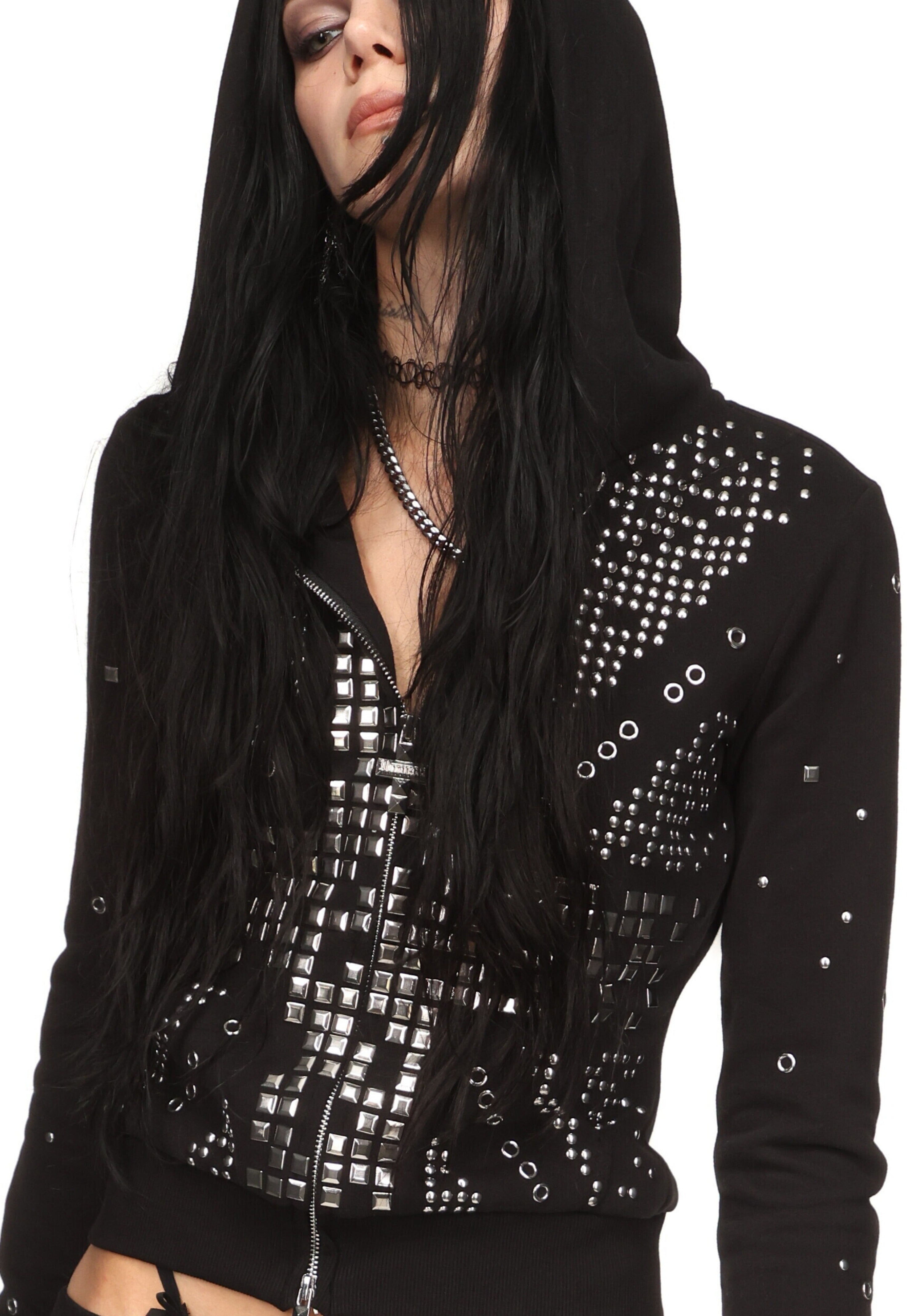 KNIGHT STUDDED FITTED HOODIE BLACK