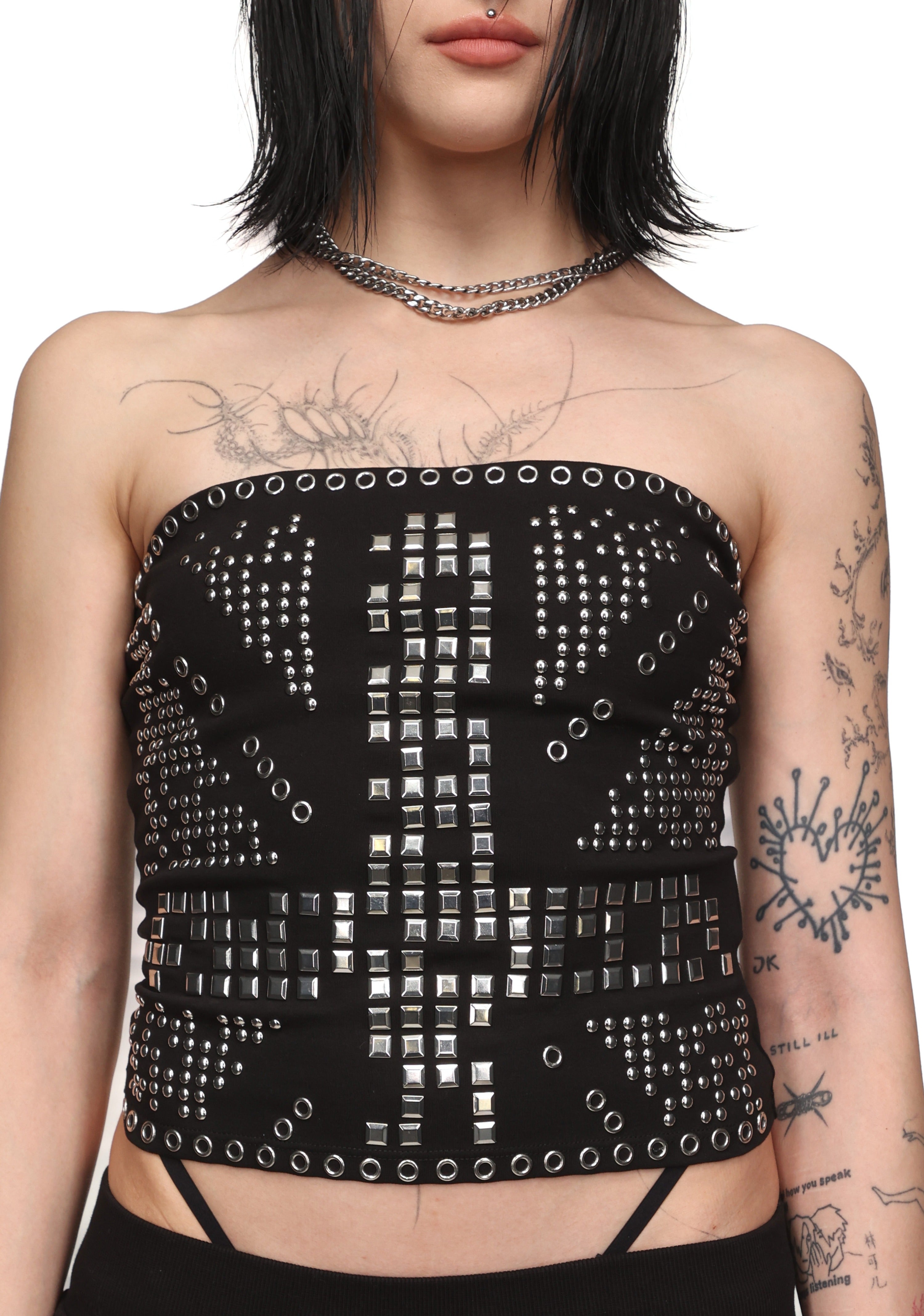KNIGHT STUDDED TUBE TOP BLACK