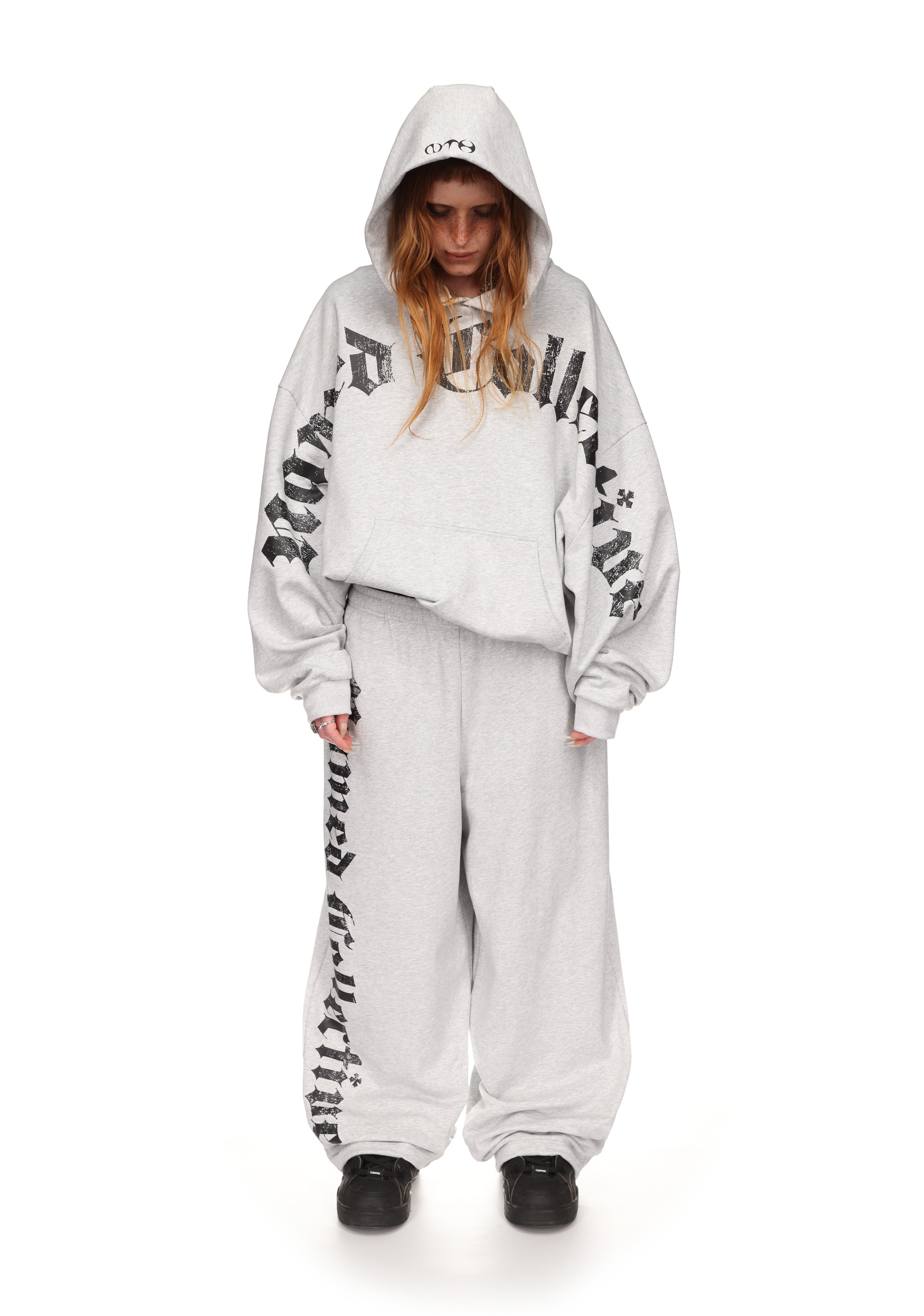 Nth ACTIVE OLD ENGLISH OVERSIZED PULLOVER HOODIE GREY MARL