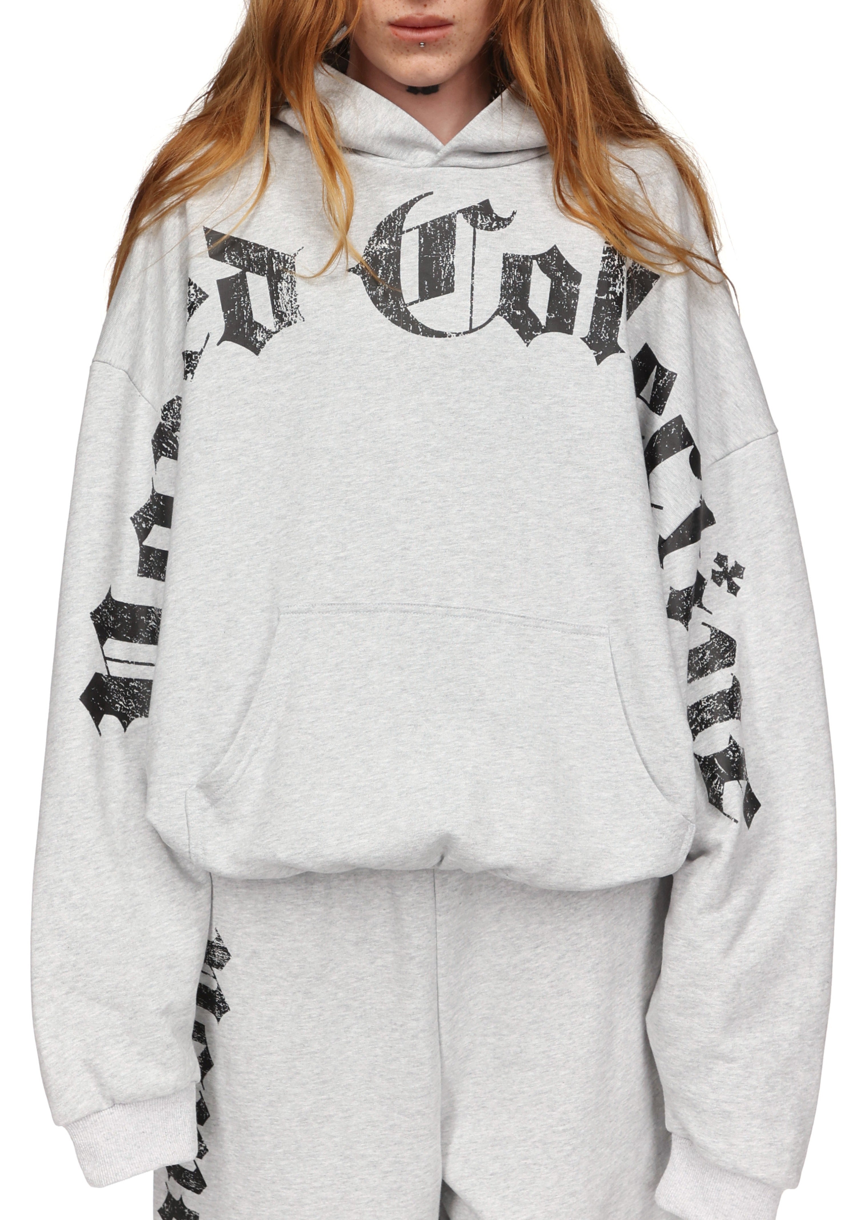 Nth ACTIVE OLD ENGLISH OVERSIZED PULLOVER HOODIE GREY MARL