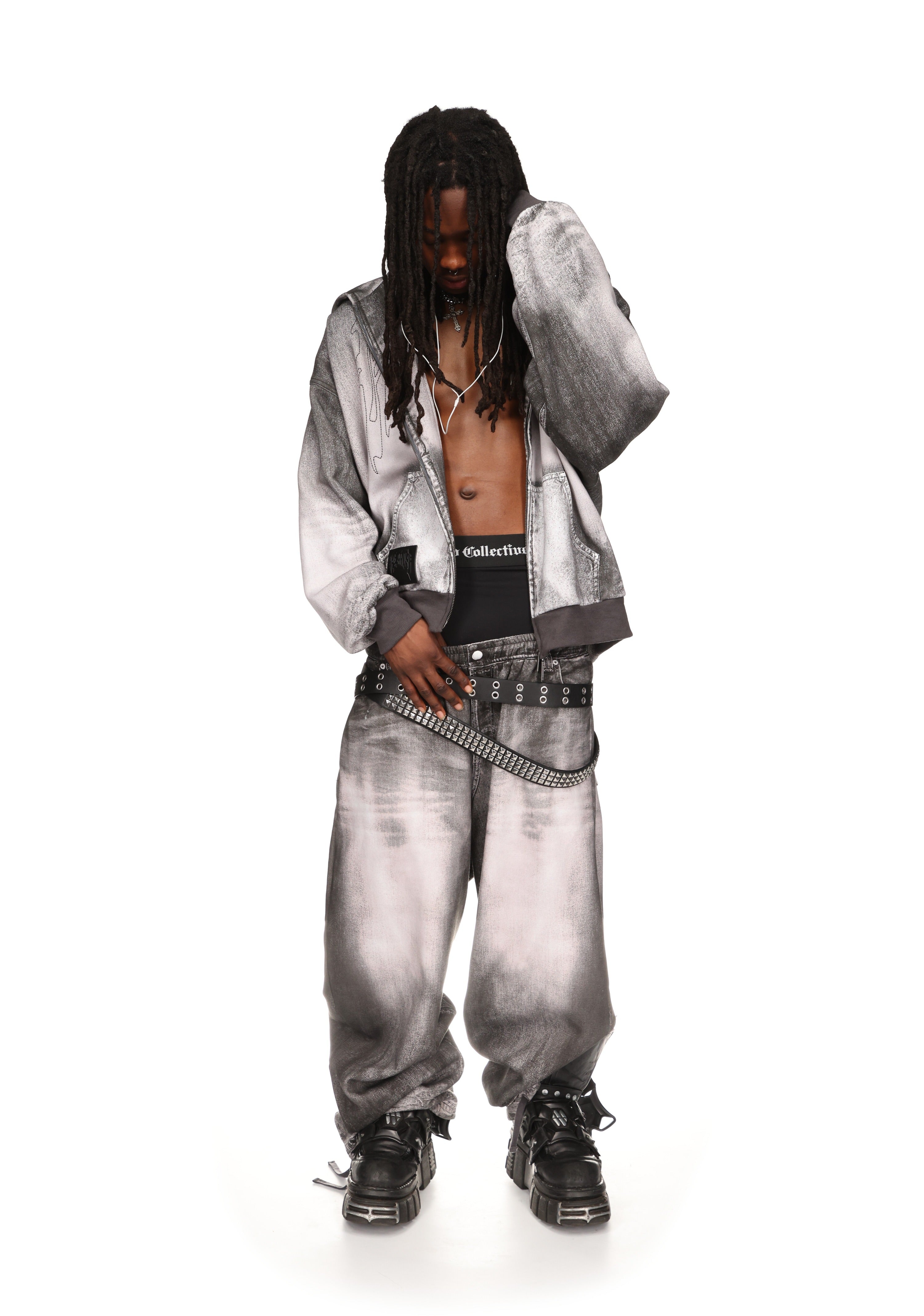 OFF GRID DENIM EFFECT OVERSIZED SWEATPANTS WASHED BLACK