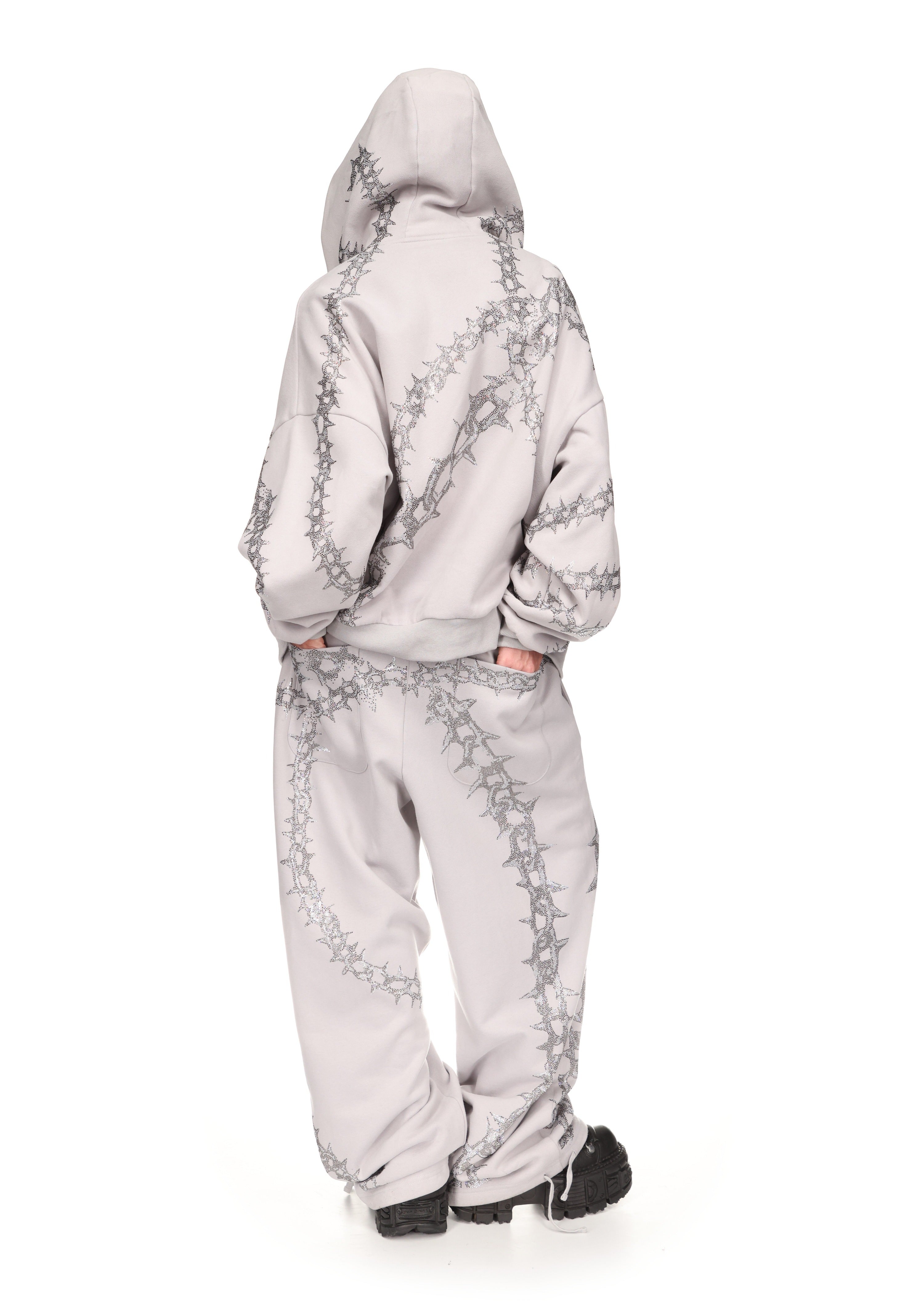 OMEN RHINESTONE ZIP HOODIE SMOKE GREY
