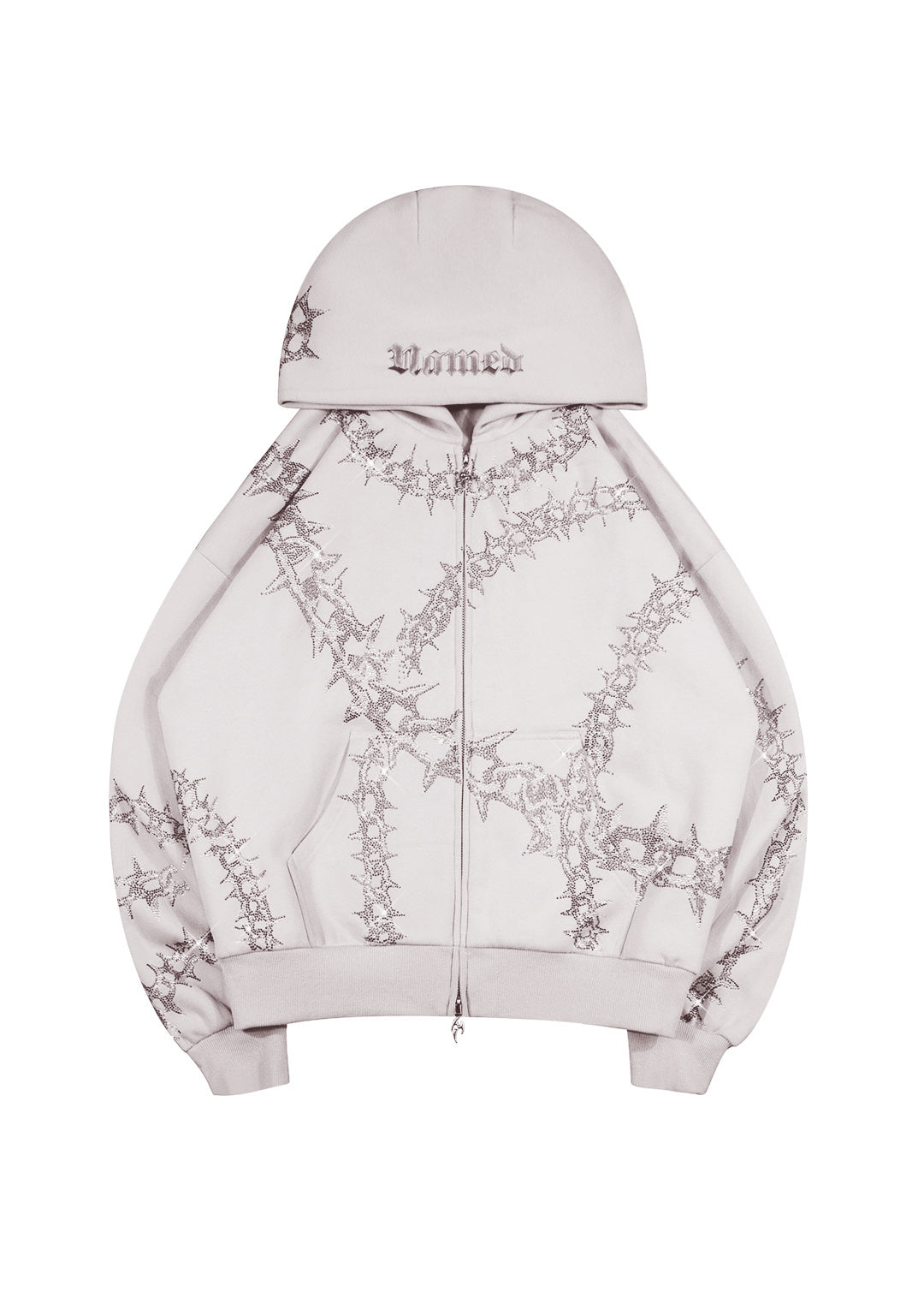 OMEN RHINESTONE ZIP HOODIE SMOKE GREY