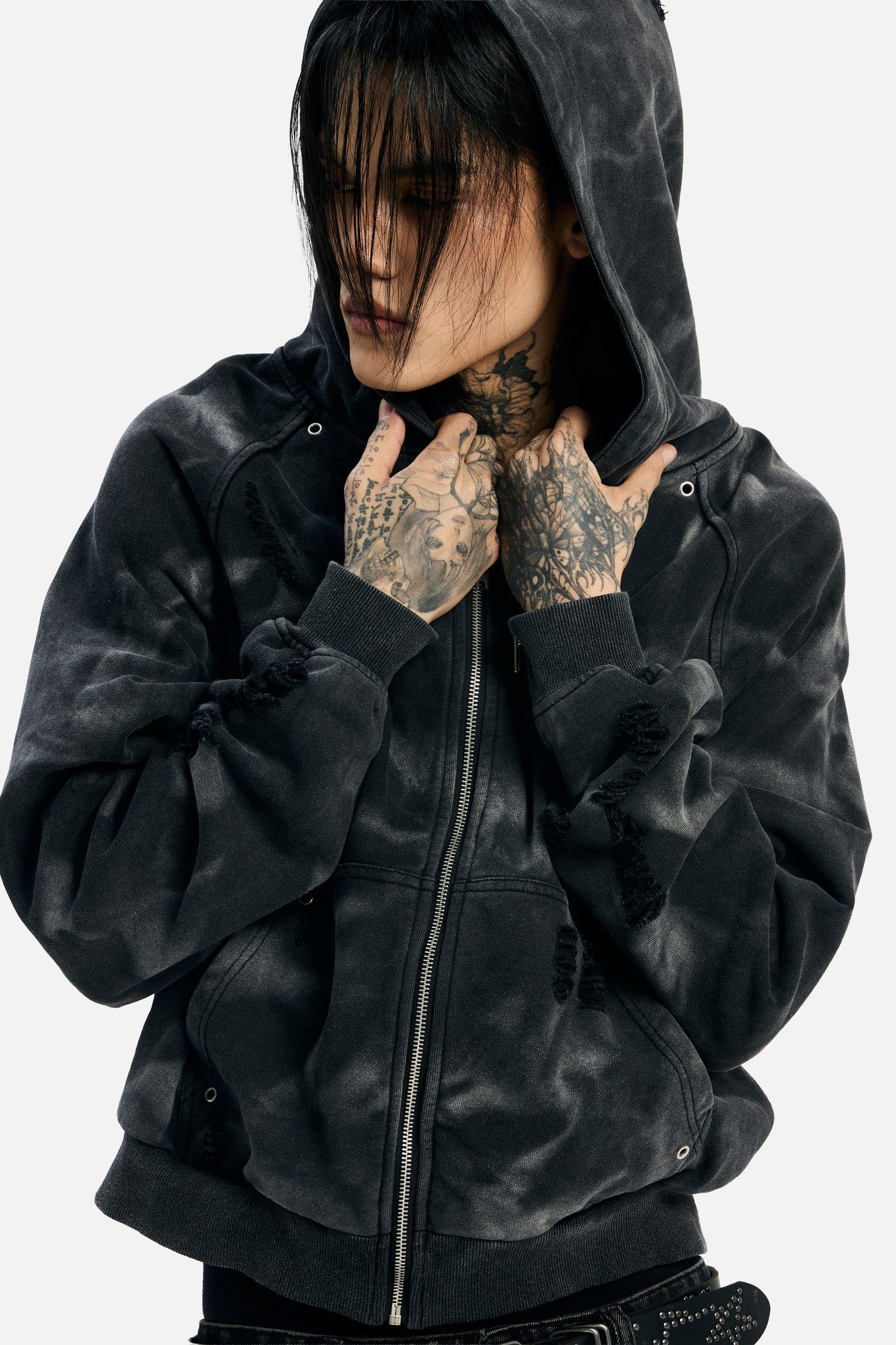 Studded Raglan Zip Up Hoodie