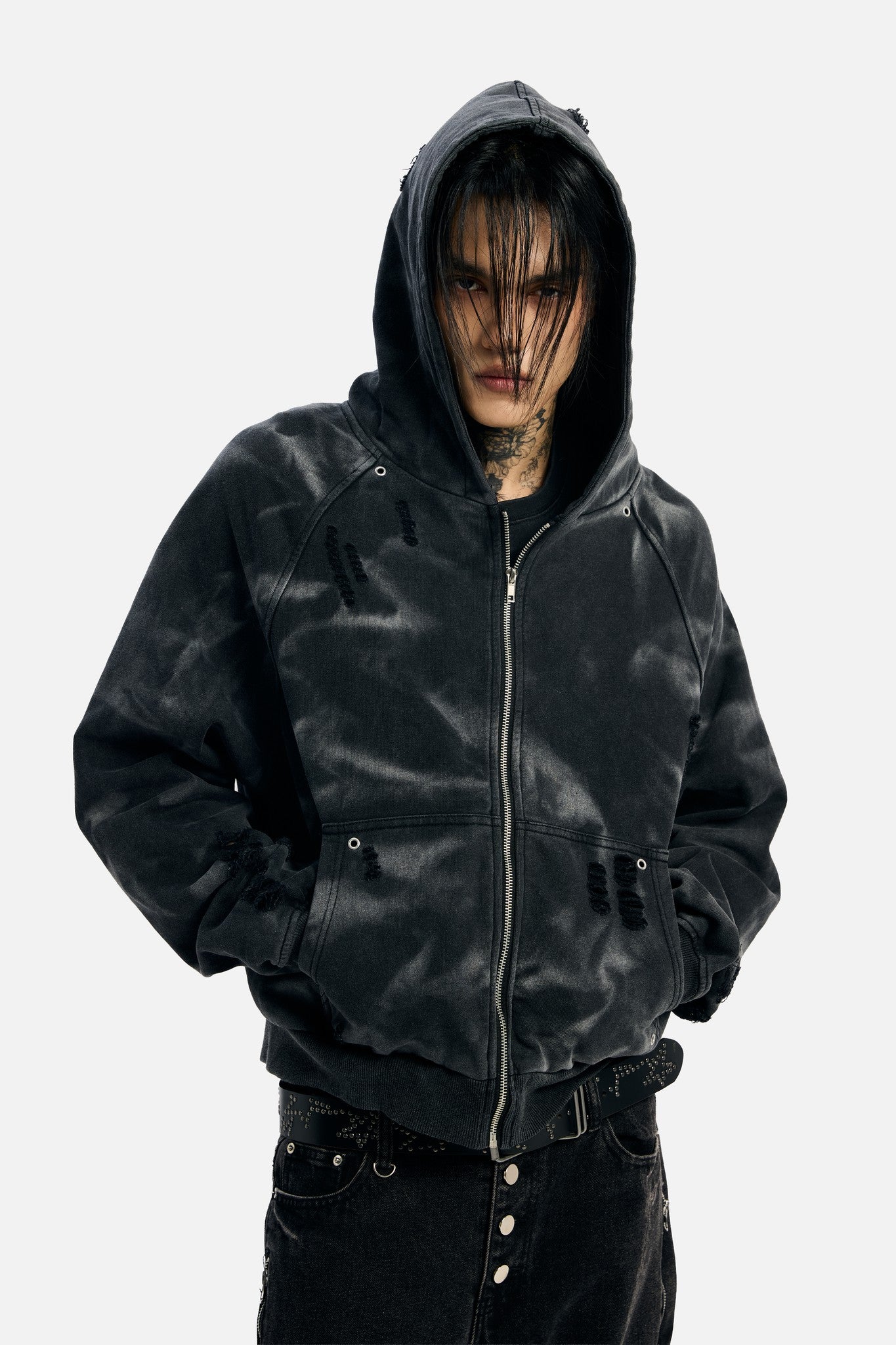 Studded Raglan Zip Up Hoodie