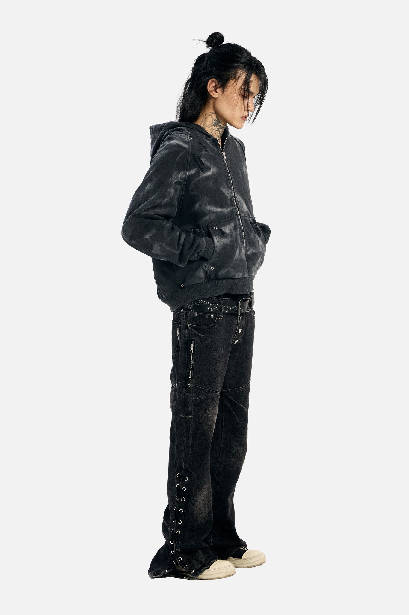 Studded Raglan Zip Up Hoodie