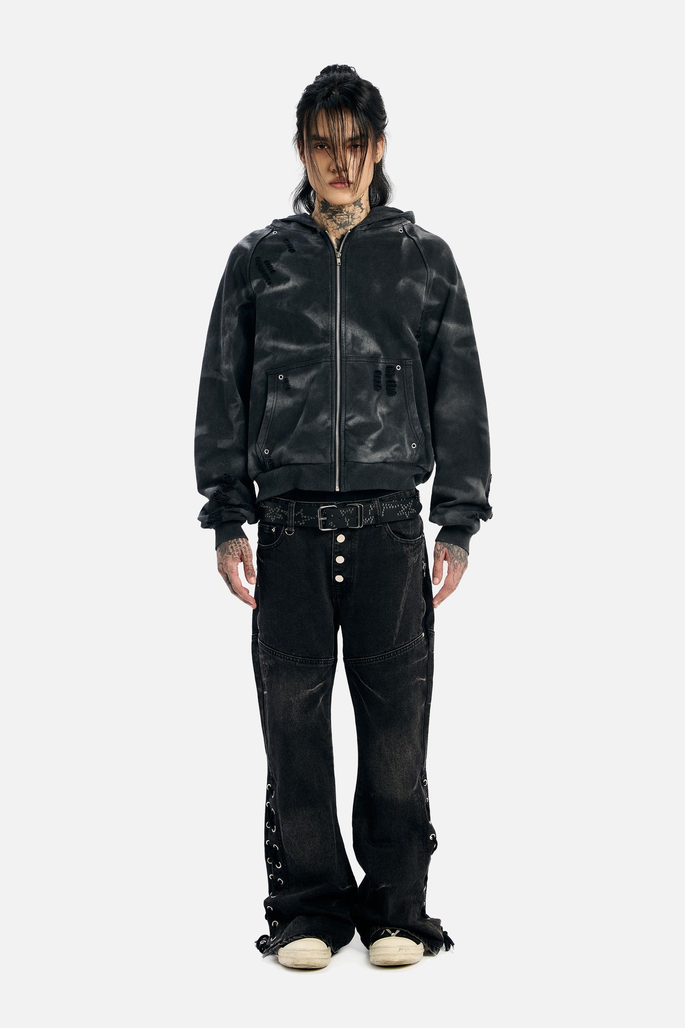 Studded Raglan Zip Up Hoodie