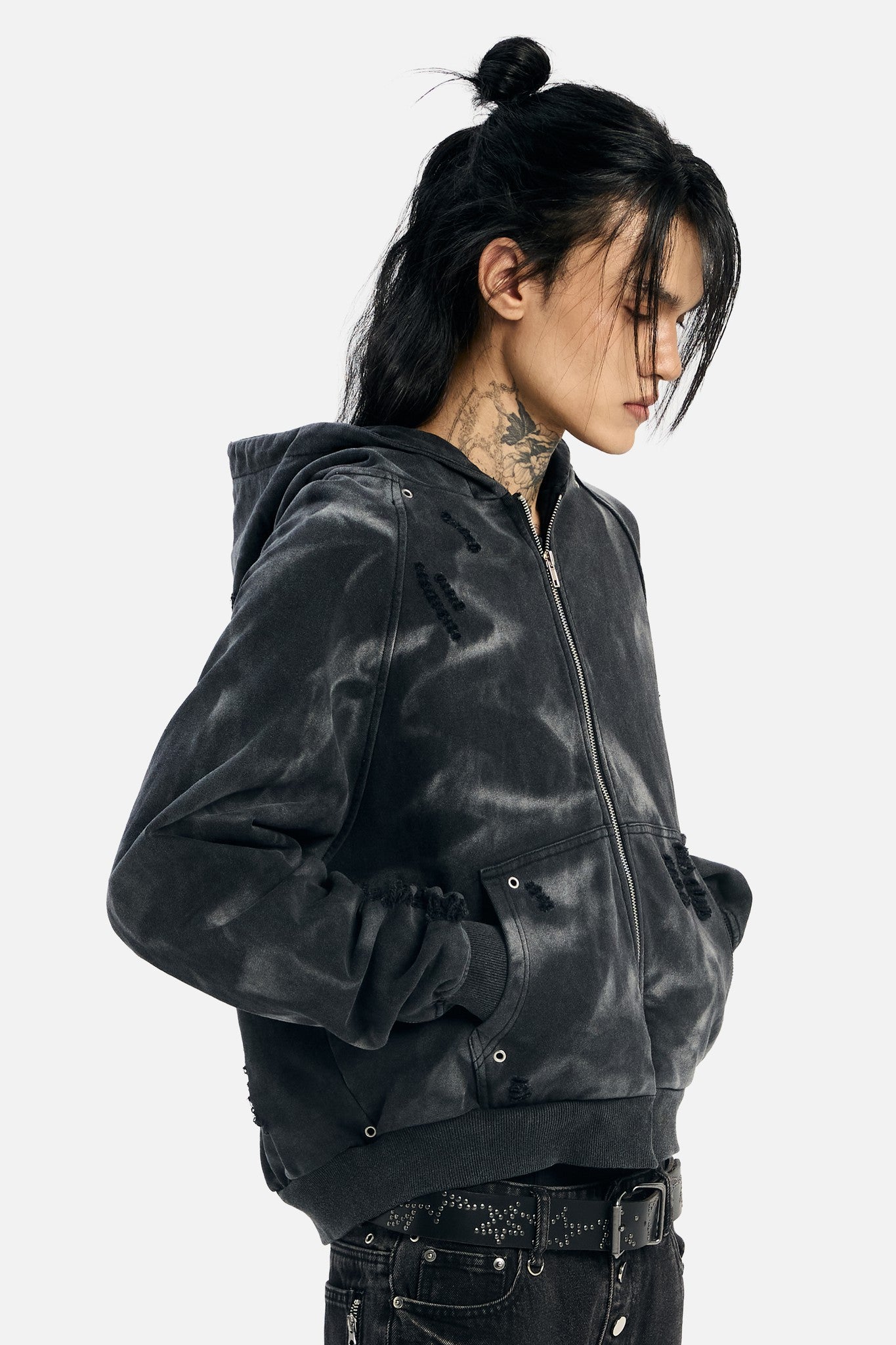 Studded Raglan Zip Up Hoodie