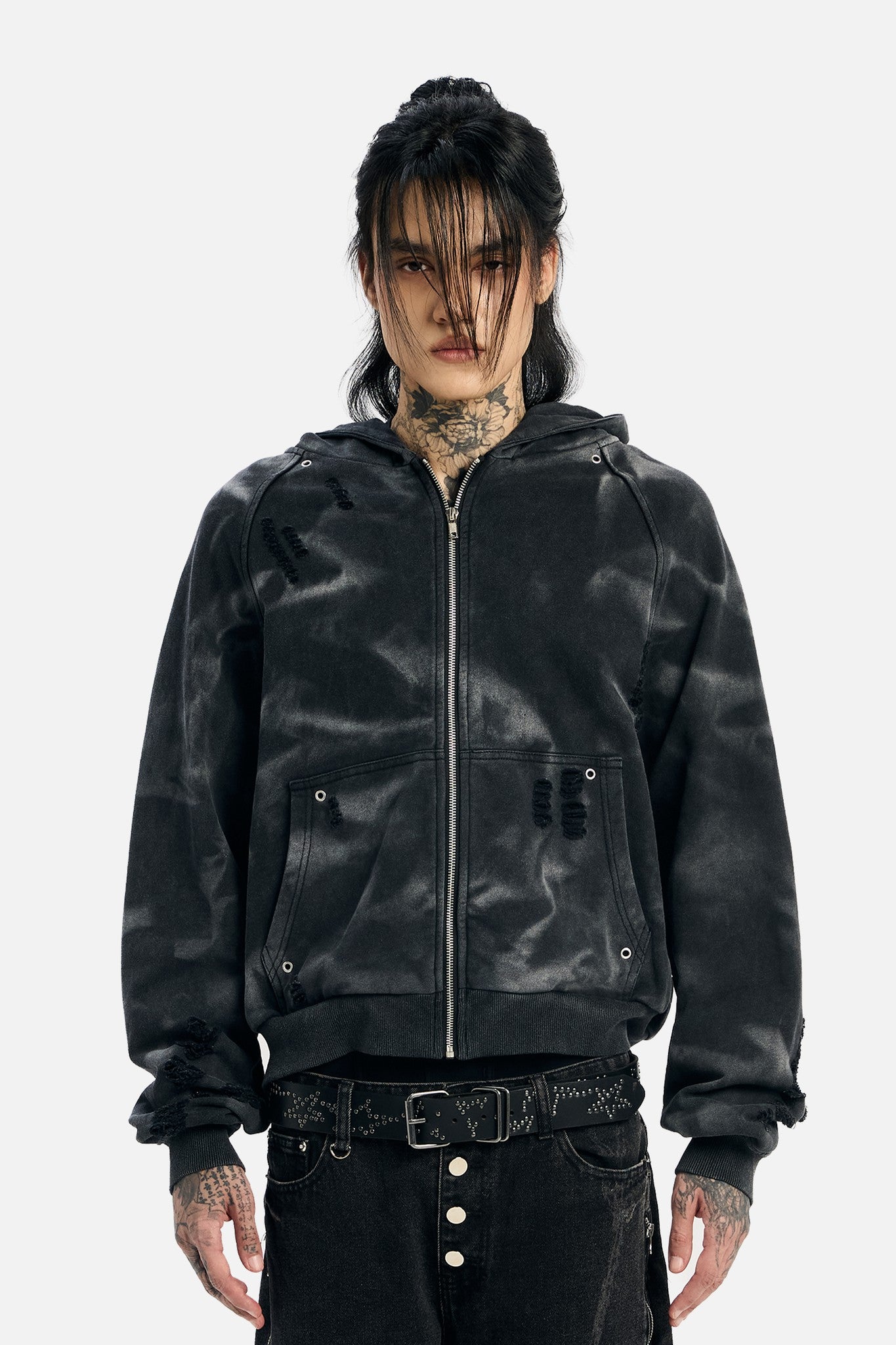 Studded Raglan Zip Up Hoodie