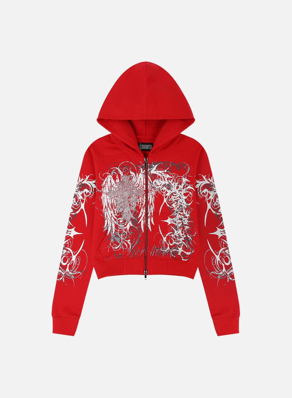 Red Eclipse Cropped Hoodie