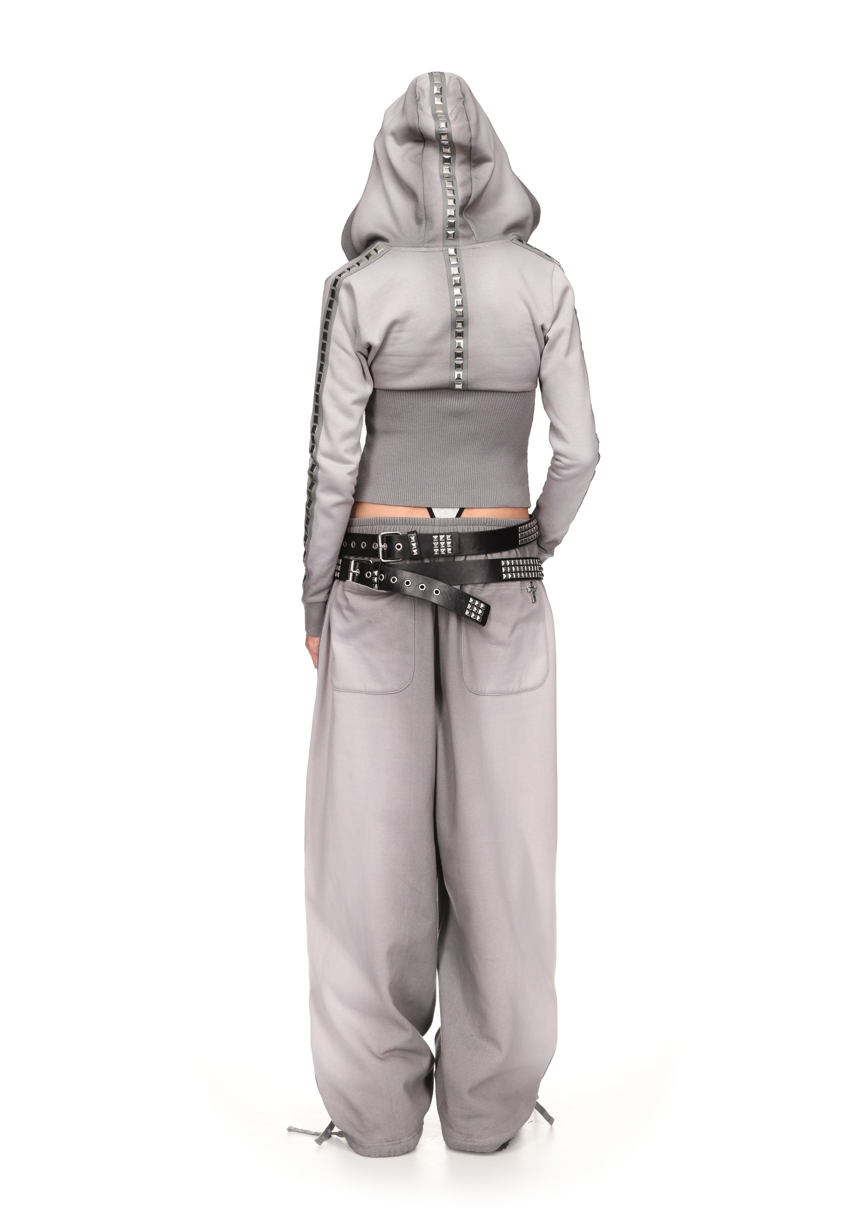 RUMOUR STUDDED FITTED ZIP HOODIE GRADIENT GREY