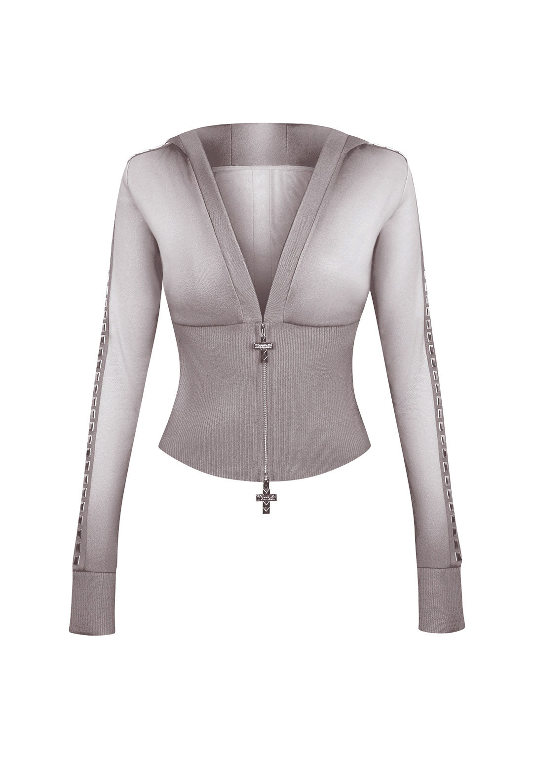 RUMOUR STUDDED FITTED ZIP HOODIE GRADIENT GREY