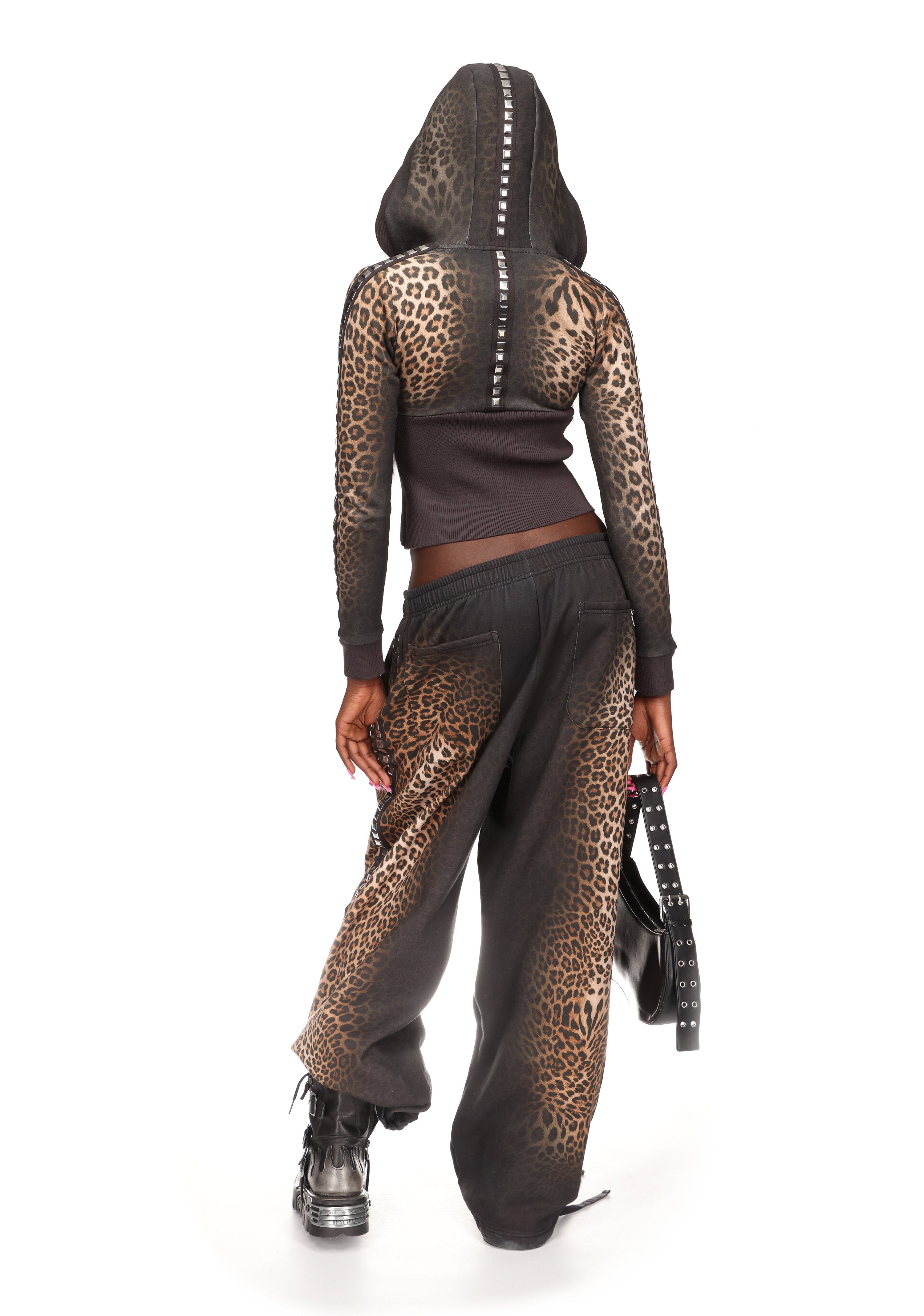 RUMOUR STUDDED FITTED ZIP HOODIE LEOPARD