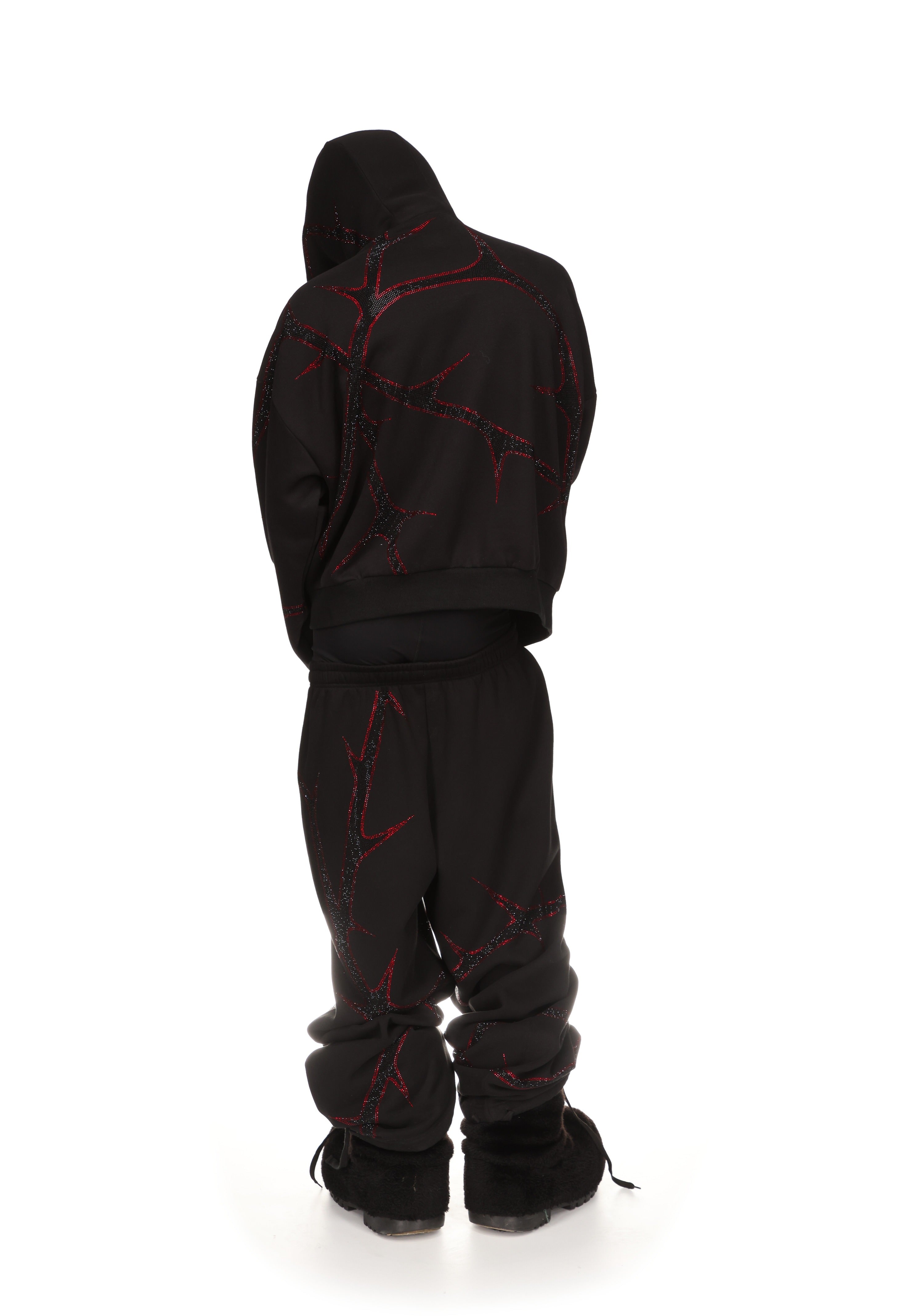 THORN RHINESTONE ZIP HOODIE BLACK AND RED