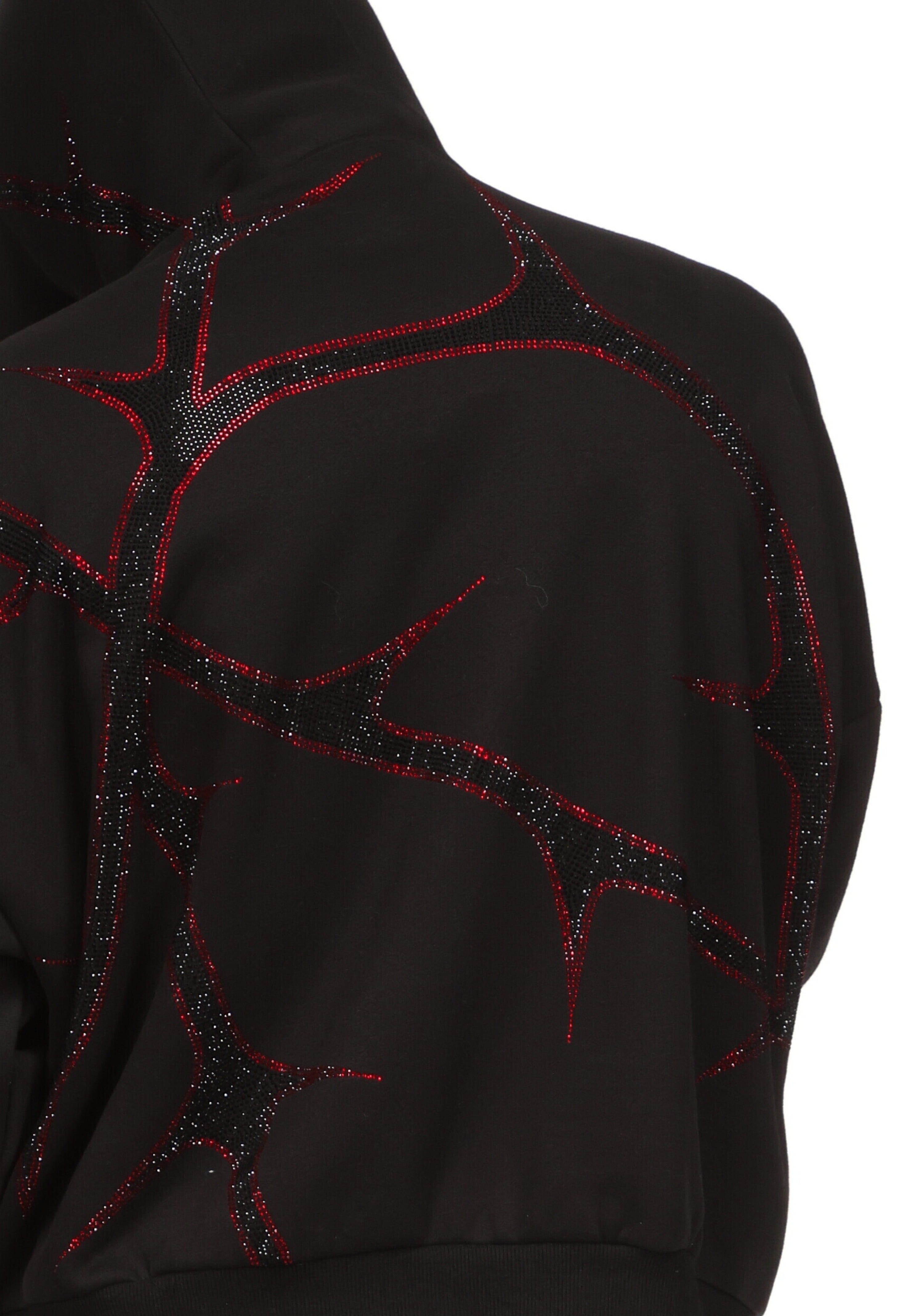 THORN RHINESTONE ZIP HOODIE BLACK AND RED