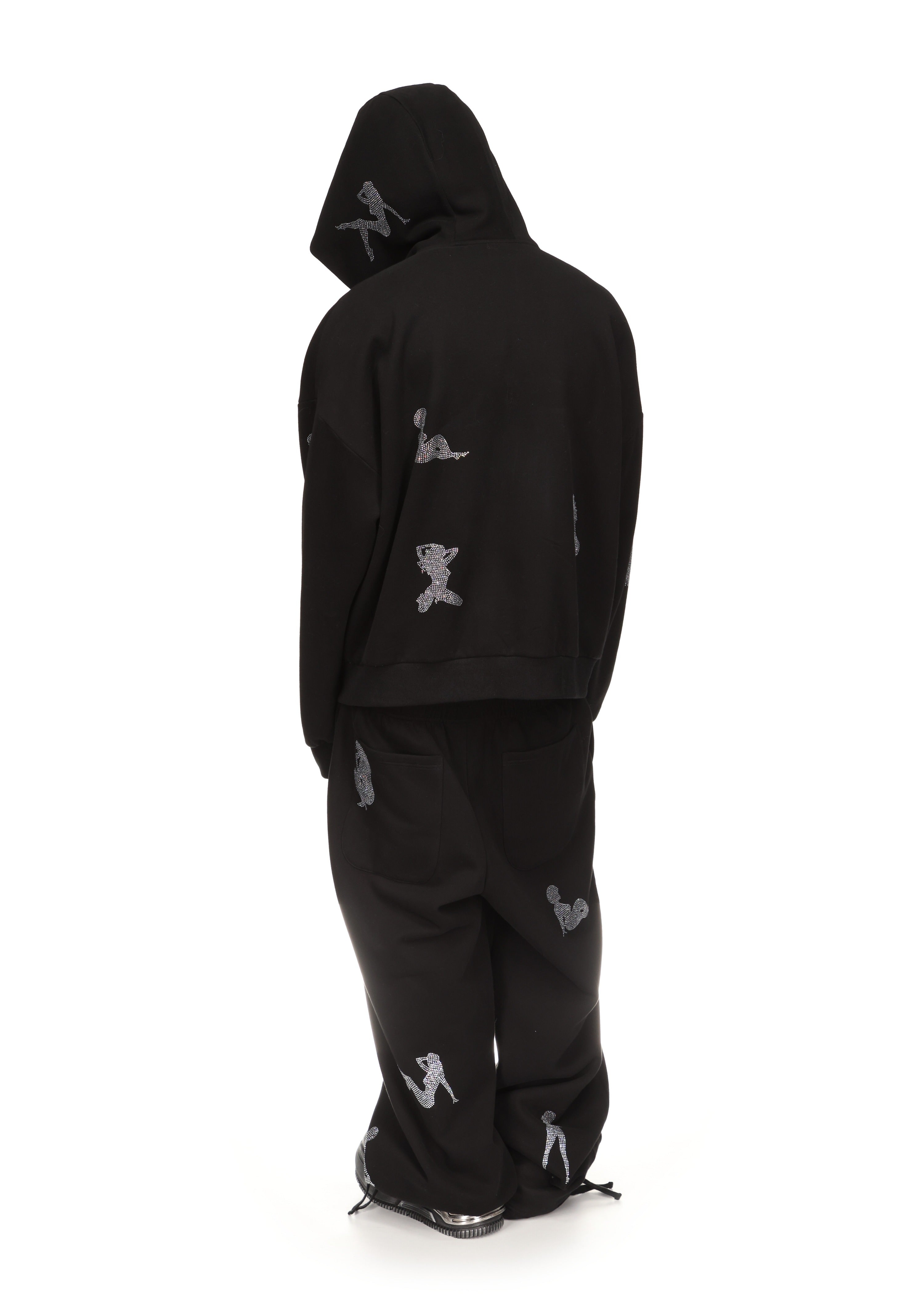 UNREALISTIC IDEALS RHINESTONE ZIP HOODIE BLACK