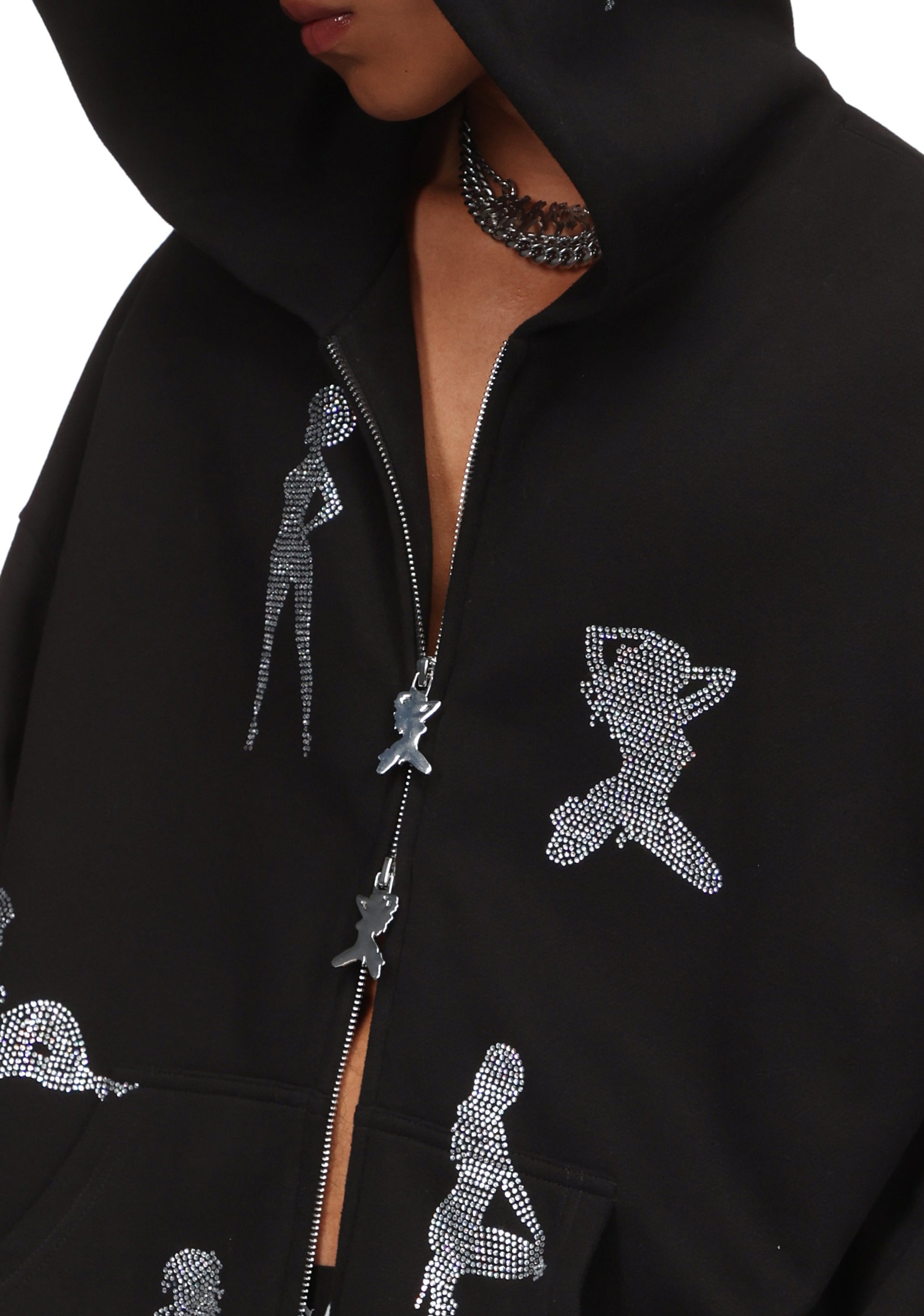 UNREALISTIC IDEALS RHINESTONE ZIP HOODIE BLACK