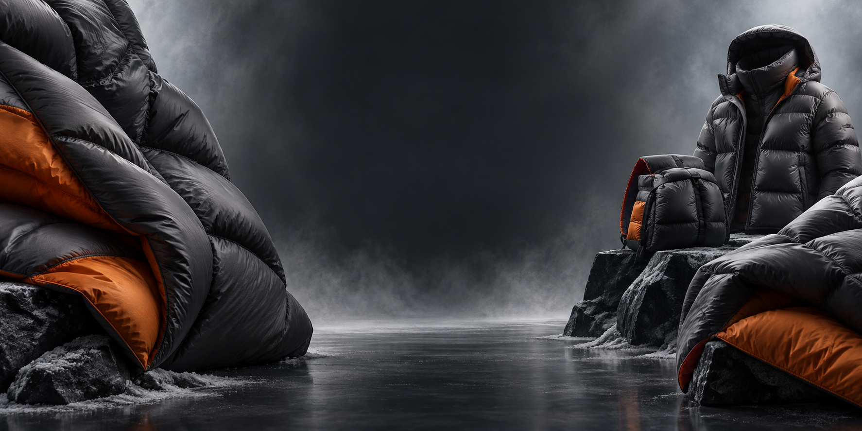 Convertible puffer outerwear in a dark winter setting
