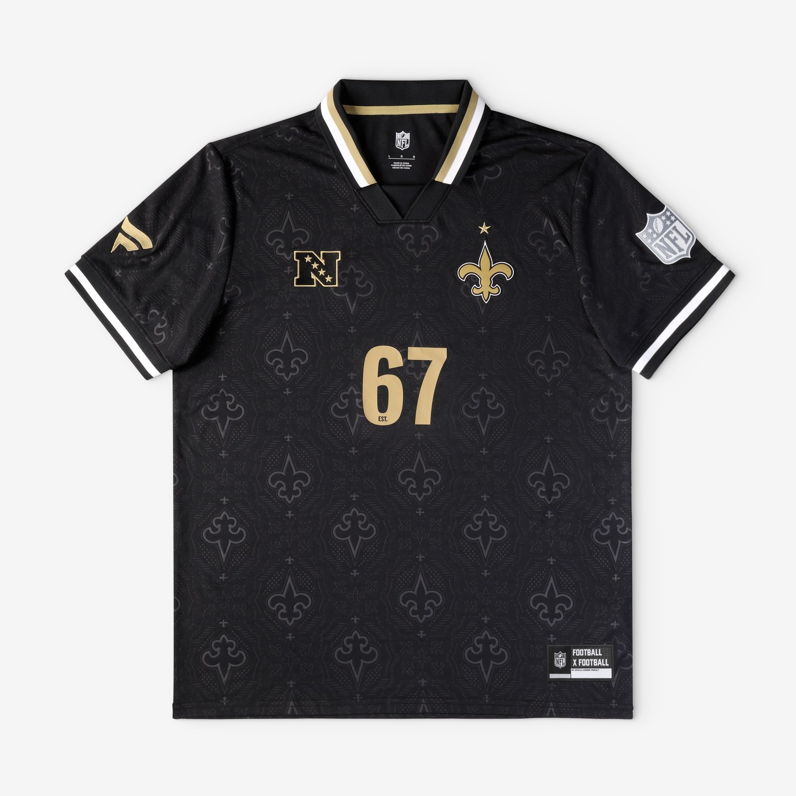 New Orleans Saints Youth Football x Football Collared Fan Top - Black