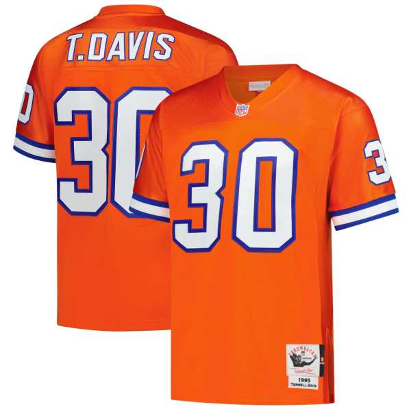 Men's Denver Broncos Terrell Davis Orange 1995 Throwback Retired Player Jersey