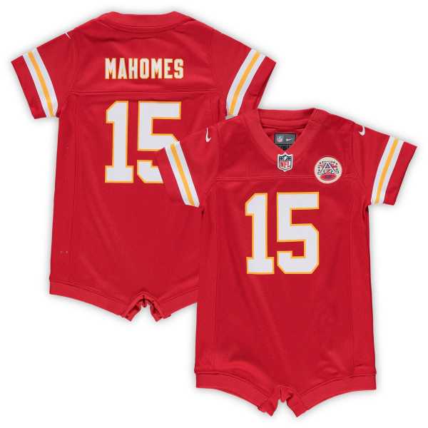 Newborn Kansas City Chiefs Patrick Mahomes Red Romper Game Jersey