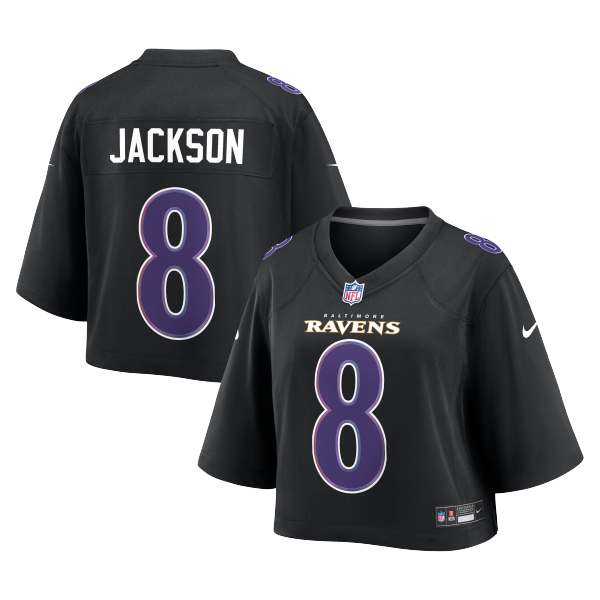 Women's Baltimore Ravens Lamar Jackson Black Cropped Fashion Game Jersey