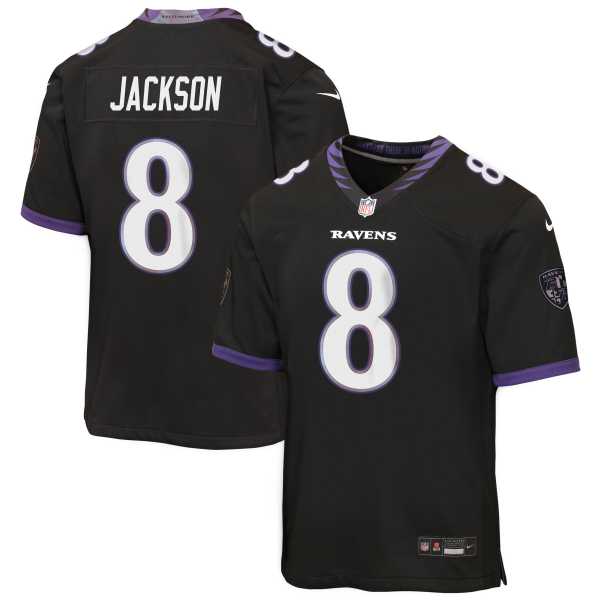 Youth Baltimore Ravens Lamar Jackson Black Alternate Game Jersey