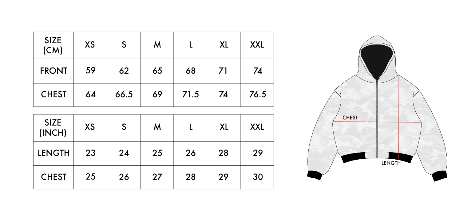 Heavy Duty Jacket (Camo) size chart