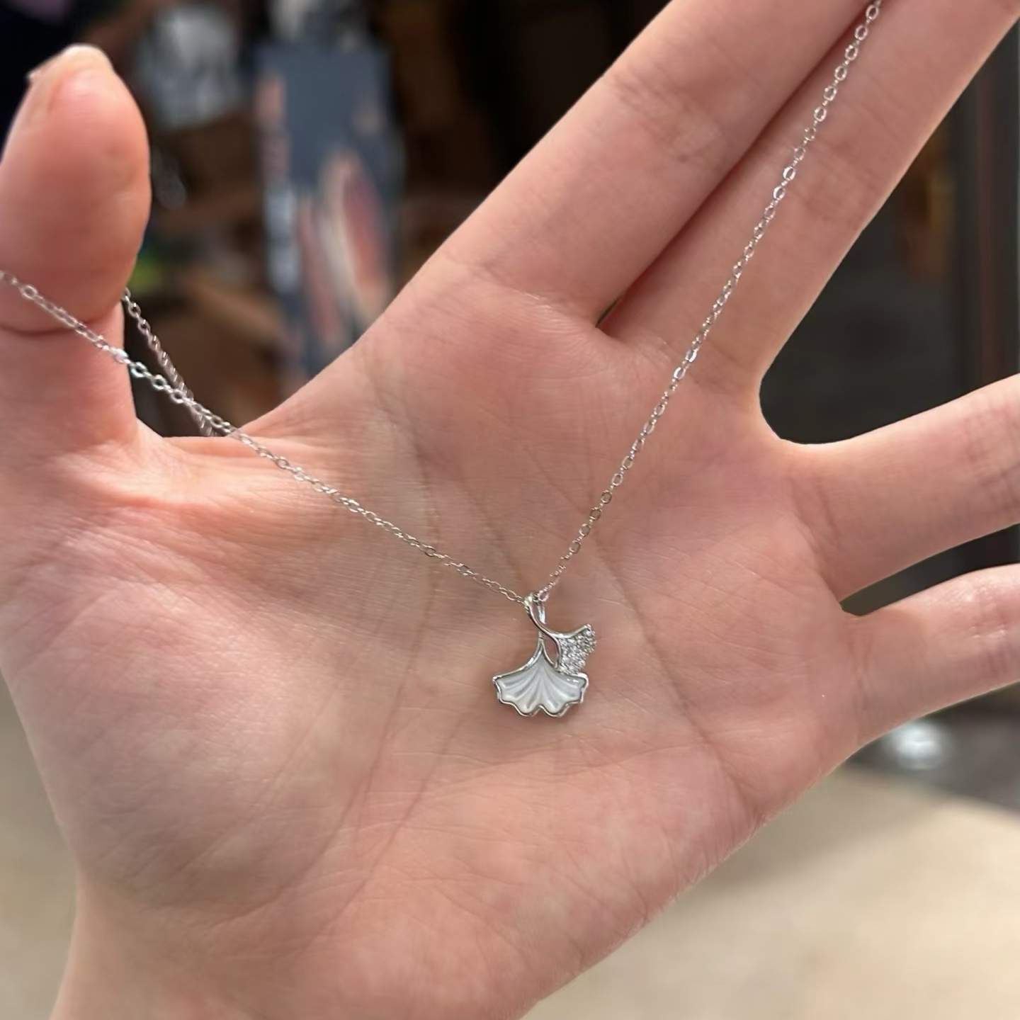 Ginkgo Leaf Mother of Pearl S925 Sterling Silver Dainty Necklace For Women Daily Wear