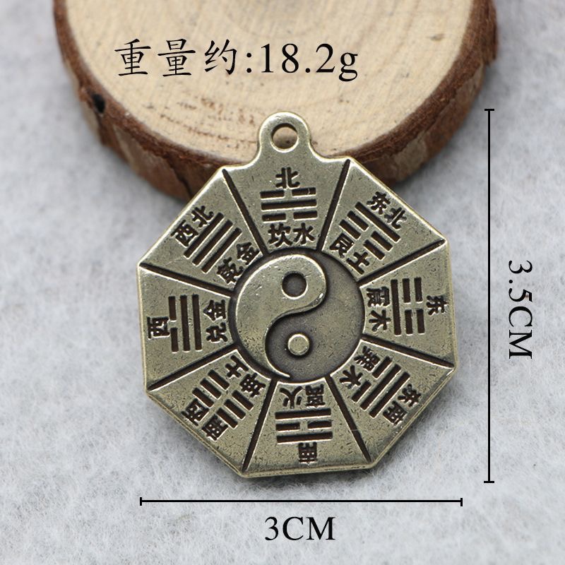 Hand Carved Bagua Yin Yang Pendant, Vintage Chinese Eight Trigrams Amulet Necklace Charm 手工雕刻八卦阴阳吊坠，复古中国八卦护身符挂坠