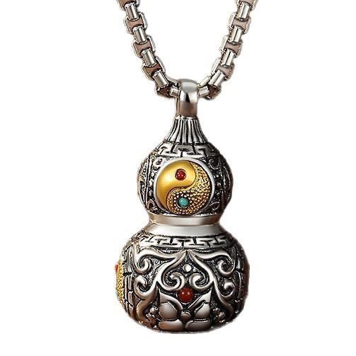 Hand Carved Bagua Yin Yang Gourd Pendant Necklace, Openable Vintage Calabash Amulet Locket 手工雕刻八卦阴阳葫芦吊坠项链，可开合复古葫芦护身符嘎乌盒