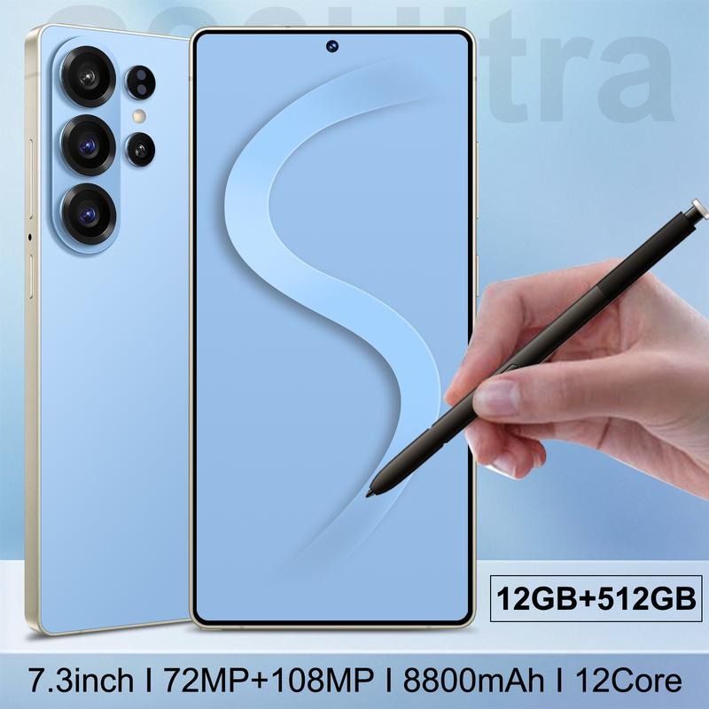 S26 Ultra Estilo Smartphone 7.3" 12GB RAM 256GB 5G Cámara 108MP Batería 8800mAh Desbloqueo Facial Experiencia Ultra Celular Pareja con Pantalla Full HD y Procesador 12Core