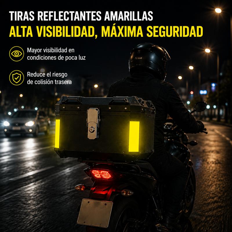 Baúl Trasero para Moto 45L/57L, Maleta de Equipaje Impermeable de Gran Capacidad para Motocicleta, Caja Superior Resistente con Cerradura Metálica Antirrobo, Tiras Reflectantes de Seguridad, Diseño de Liberación Rápida para Viajes y Uso Diario