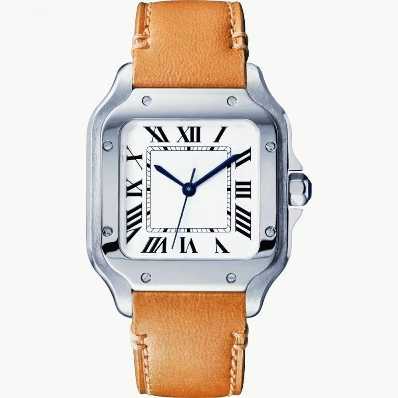 MEGIR Reloj mecánico automático cuadrado, esfera blanco y negro, caja y correa acero inoxidable 904L, cristal zafiro,Set de regalo completo