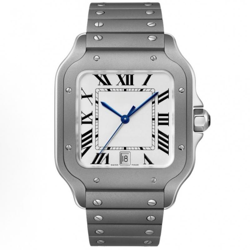 MEGIR Reloj mecánico automático cuadrado, esfera blanco y negro, caja y correa acero inoxidable 904L, cristal zafiro,Set de regalo completo