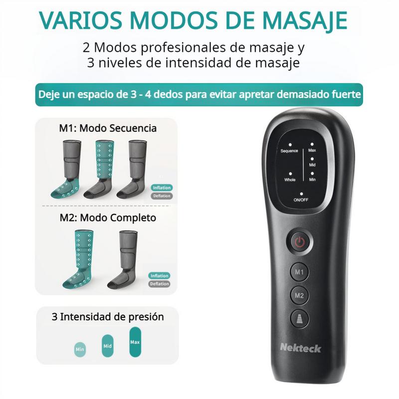 Nekteck Masajeador de piernas con compresión de aire para y relajación, máquina de masaje de pies y pantorrillas con control de mano, 2 modos, 3 intensidades
