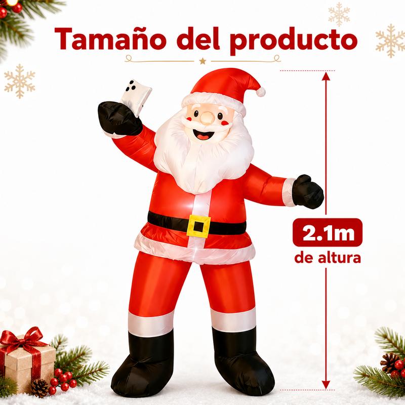 Papá Noel Inflable 2.1M, Diseño Selfie con Luces LED, Decoración Navideña Grande para Jardín, Exterior y Centro Comercial