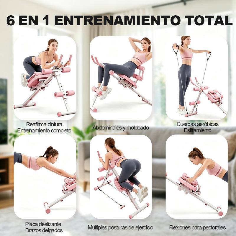 Máquina de Ejercicio Abdominal 6 en 1 con Pantalla LCD y Amortiguación Lumbar para Casa, Plegable en 3 Segundos, Carga Máx. 200kg, Ideal para Sobrepeso y Principiantes