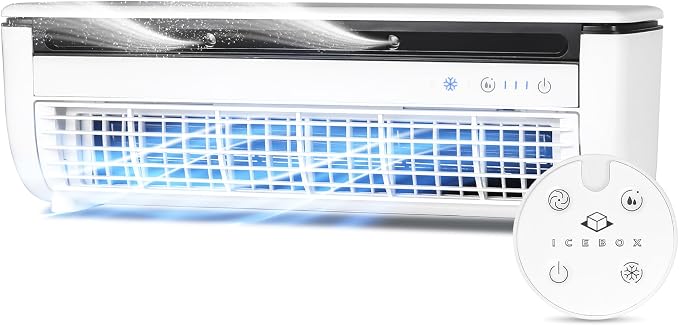 IceBox Ventilador de niebla de enfriamiento, cable USB-C, tanque de 8.8 oz/8.8 fl oz, IBCF200W | Small Portable Fan with Evaporative Humidifier, For Desk or Wall Mount, 3 Speeds, Battery or USB-C Operation, Remote
