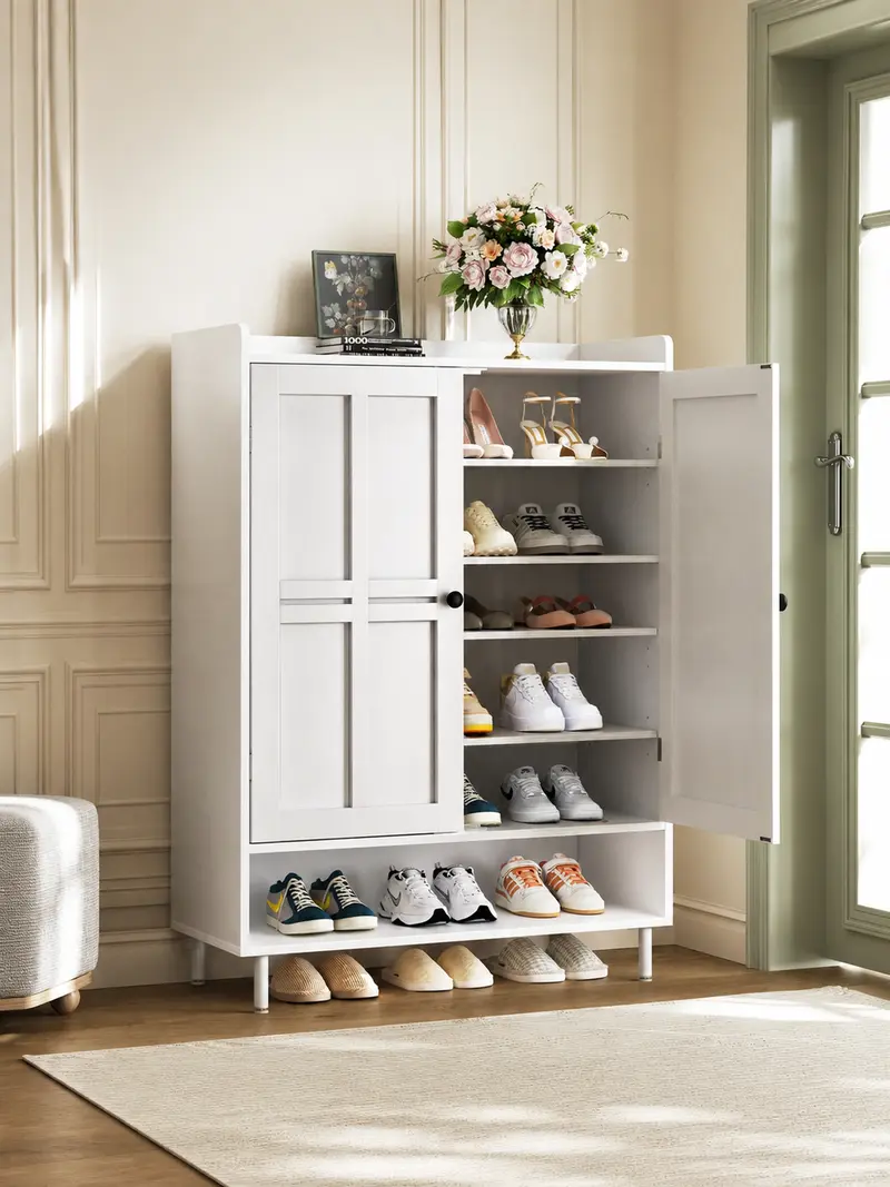 【Capacidad para 18-24 pares y estantes ajustables】Zapatero estilo granja ONBRILL de 7+1 niveles; mueble zapatero moderno de 45 pulgadas de alto con patas de metal; organizador de calzado para recibidor, entrada, sala de estar o dormitorio; regalo de Navid