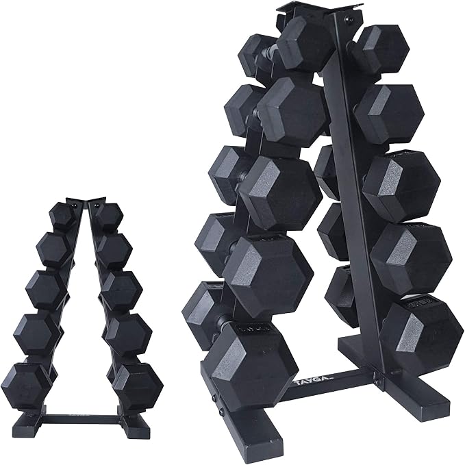 Tayga Set de 5 Pares de Mancuerna Hexagonales de 5, 10, 15, 20, 25 LB con Rack
