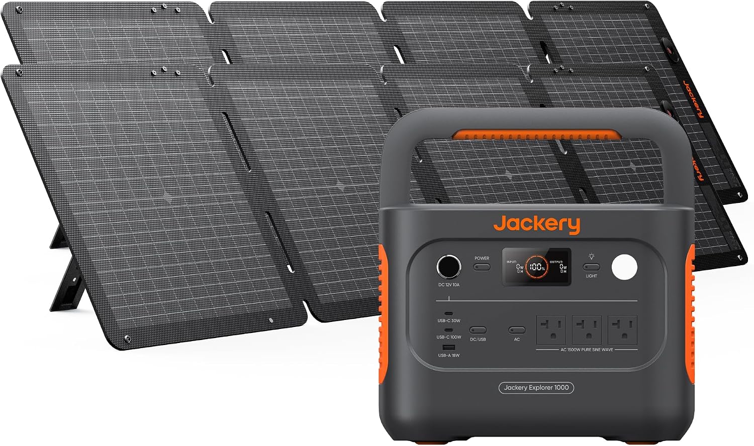 Jackery Generador Solar 1000 v2 con Panel Solar de 100W, Estación de Energía Portátil de 1070Wh LiFePO4, Salida de 1500W CA/100W USB-C, Carga Rápida de 1Hr para Exteriores, Vida Fuera de la Red, RV