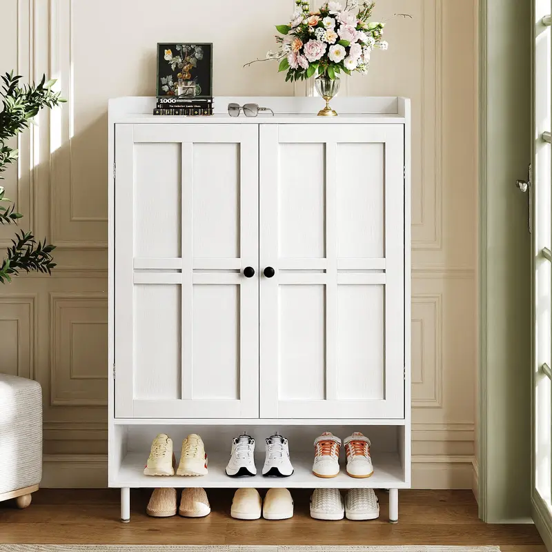 【Capacidad para 18-24 pares y estantes ajustables】Zapatero estilo granja ONBRILL de 7+1 niveles; mueble zapatero moderno de 45 pulgadas de alto con patas de metal; organizador de calzado para recibidor, entrada, sala de estar o dormitorio; regalo de Navid