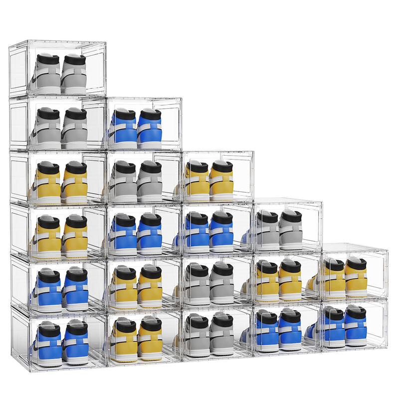 15 o 20 Cajas para Zapatos con Apertura Frontal, Organizador Modular Apilable para Tenis y Calzado, Contenedores Transparentes o Negro Ahumado para Clóset, Recámara y Hogar
